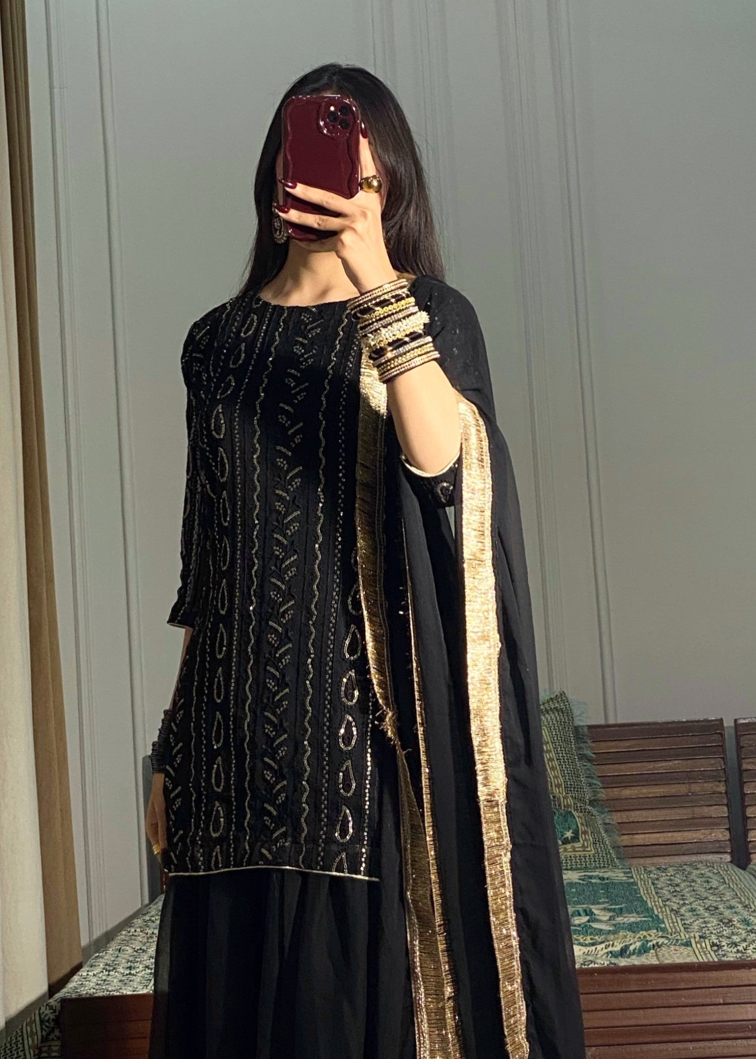bemberg crinkle chiffon Sharara in Jet black