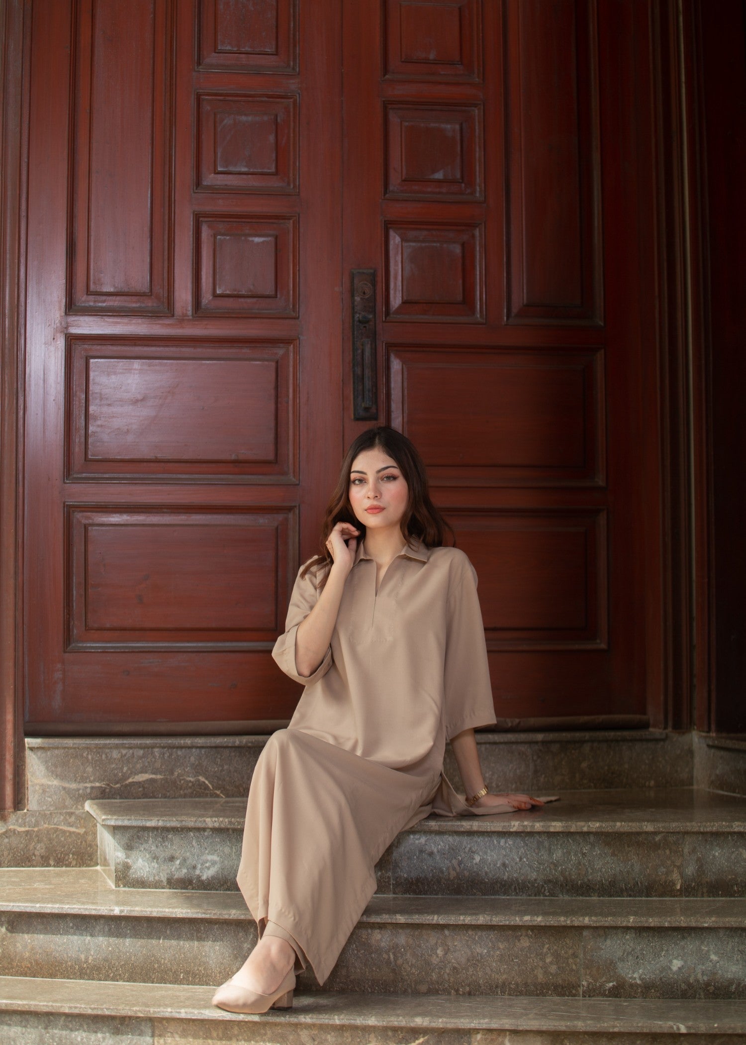 poly grip Co Ord Sets in Tan brown