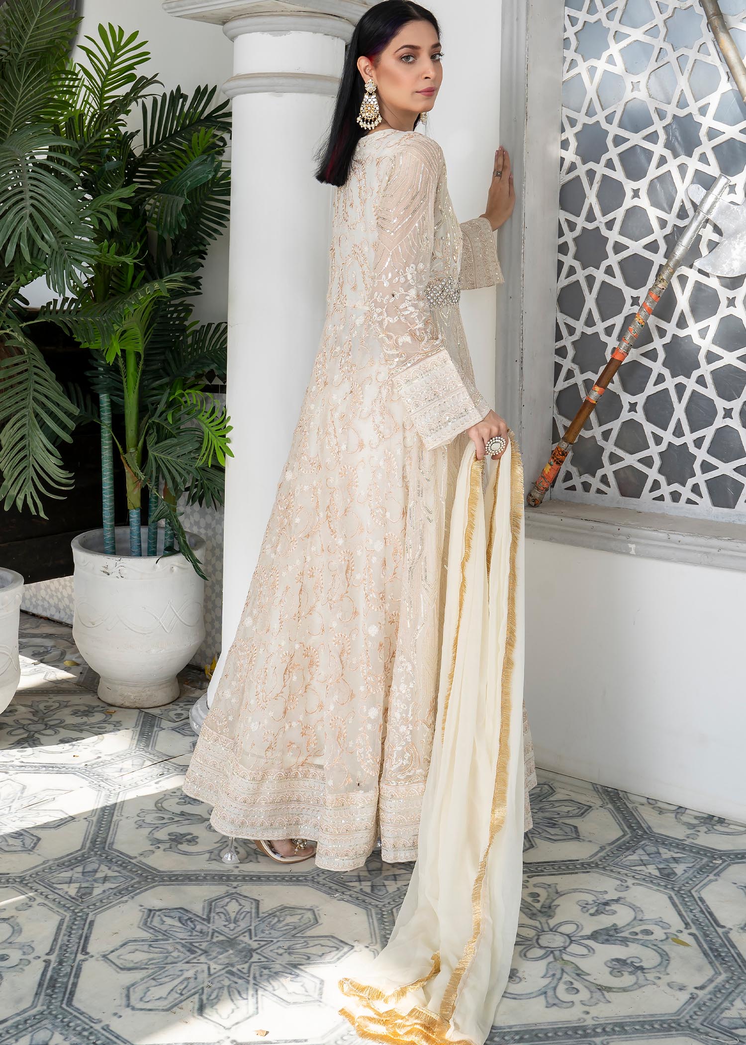 chiffon Angrakha in Off-white