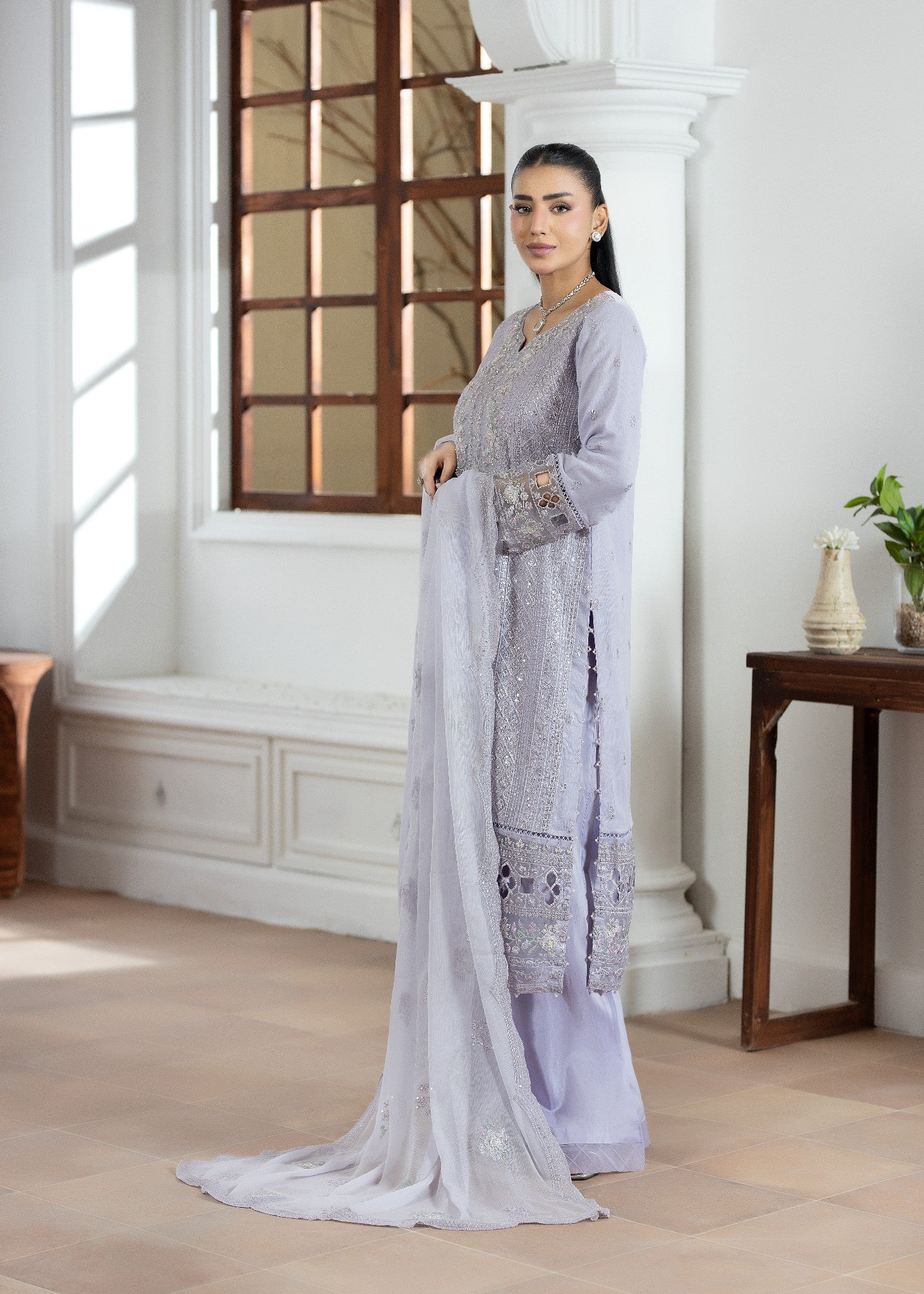 chiffon Kurta Set in Lavender