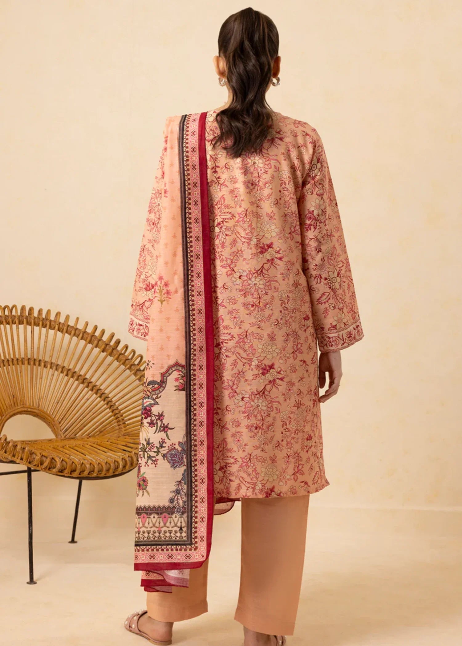 khaddar Kurta Set in Peach orange