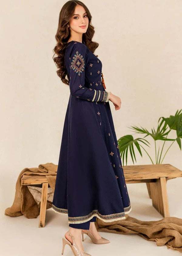cotton Anarkali in Dark blue