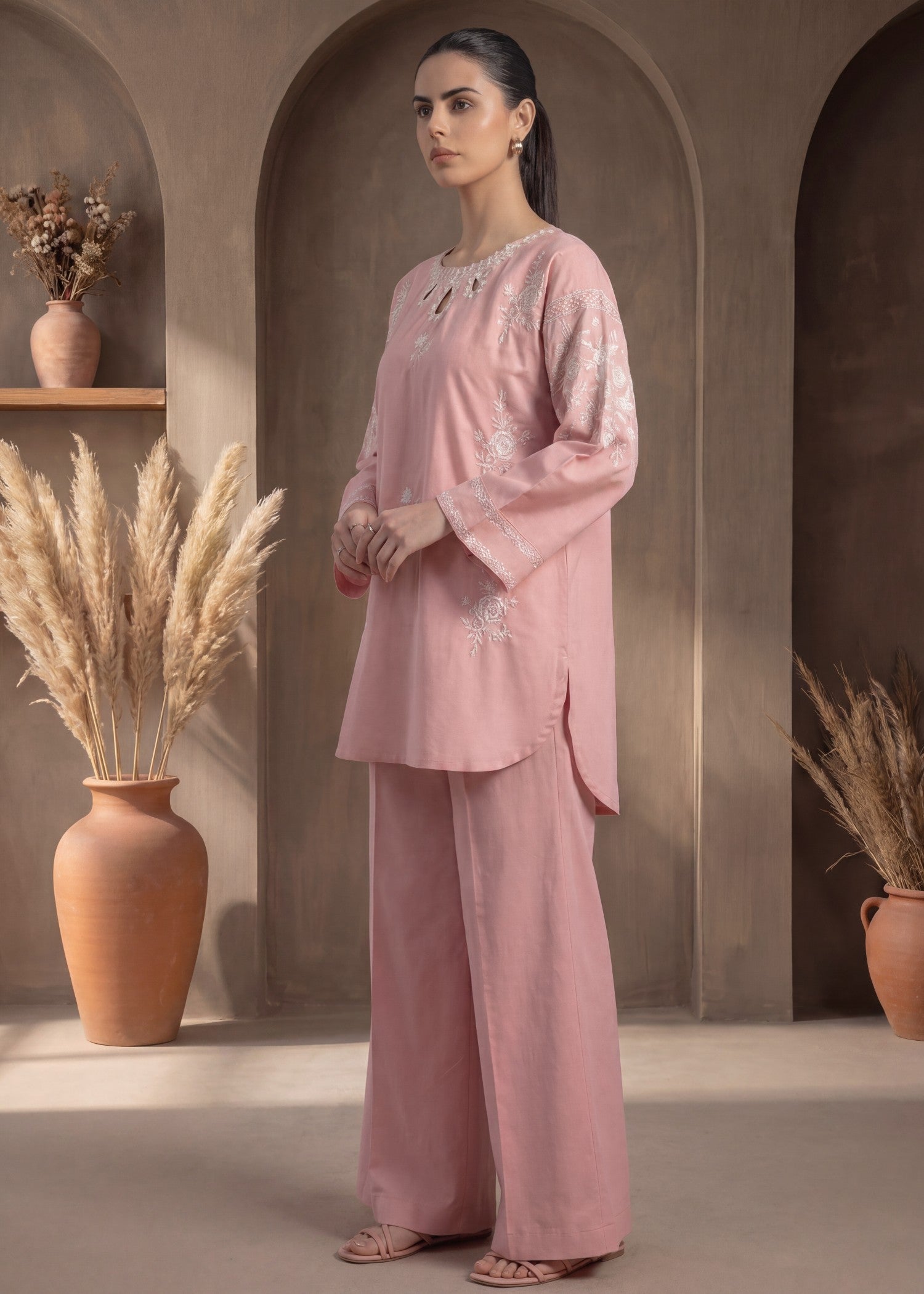 cotton dobby Kurta Set in Beige