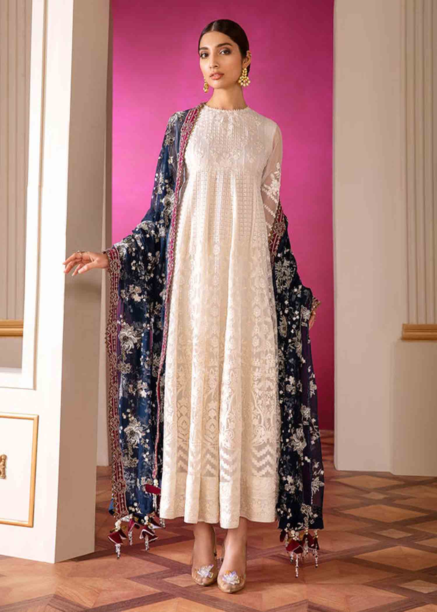 chiffon Unstitched in Pearl white
