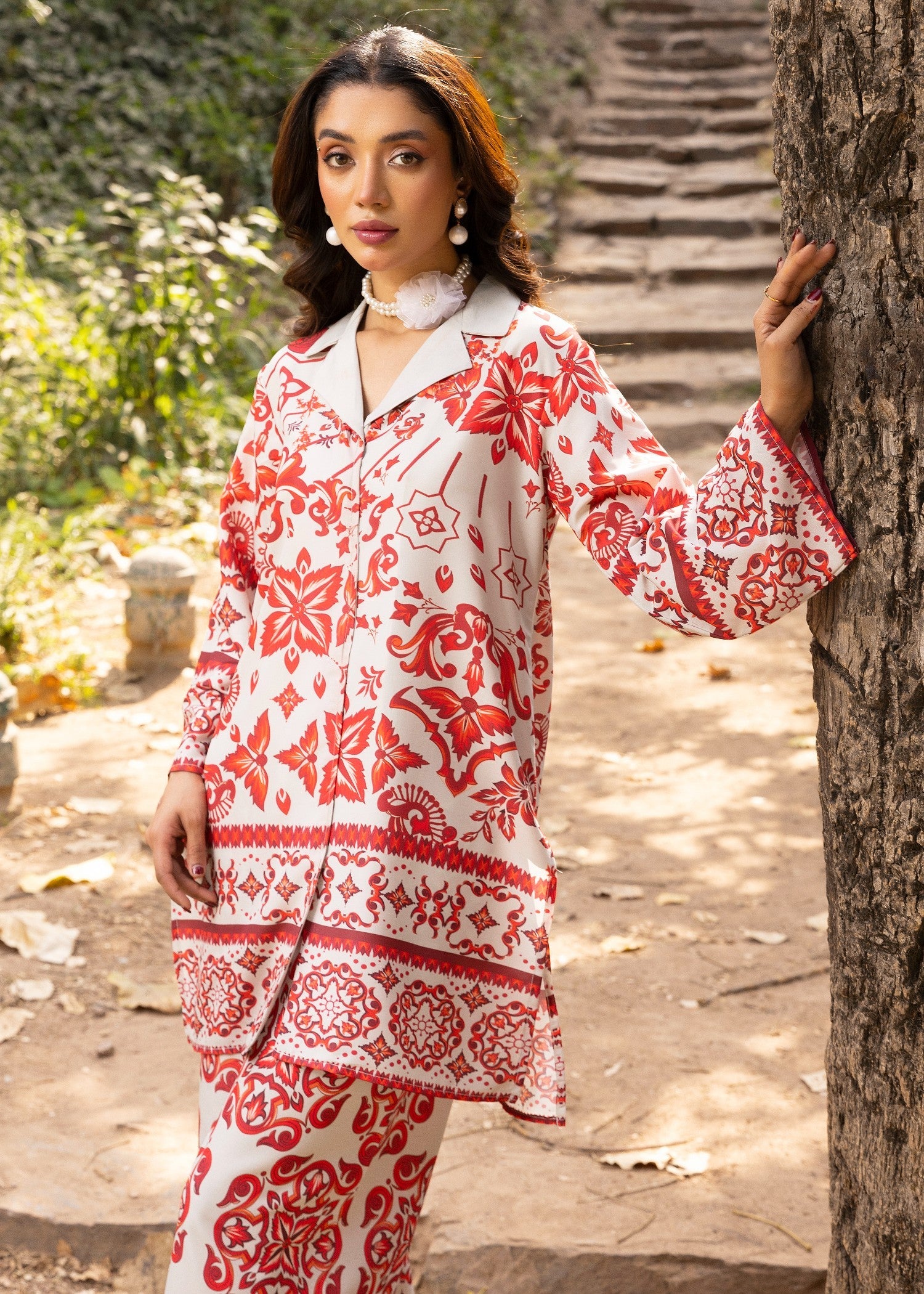 lawn Co Ord Sets in White, red