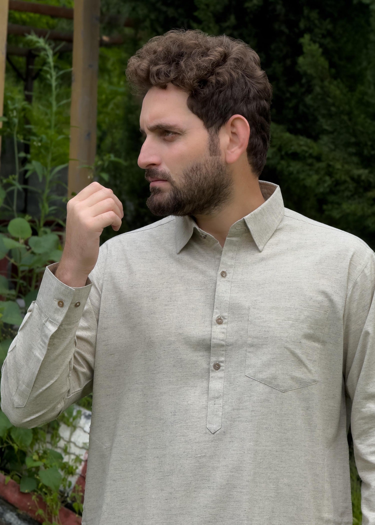 blended karandi Shalwar Kameez in Ivory