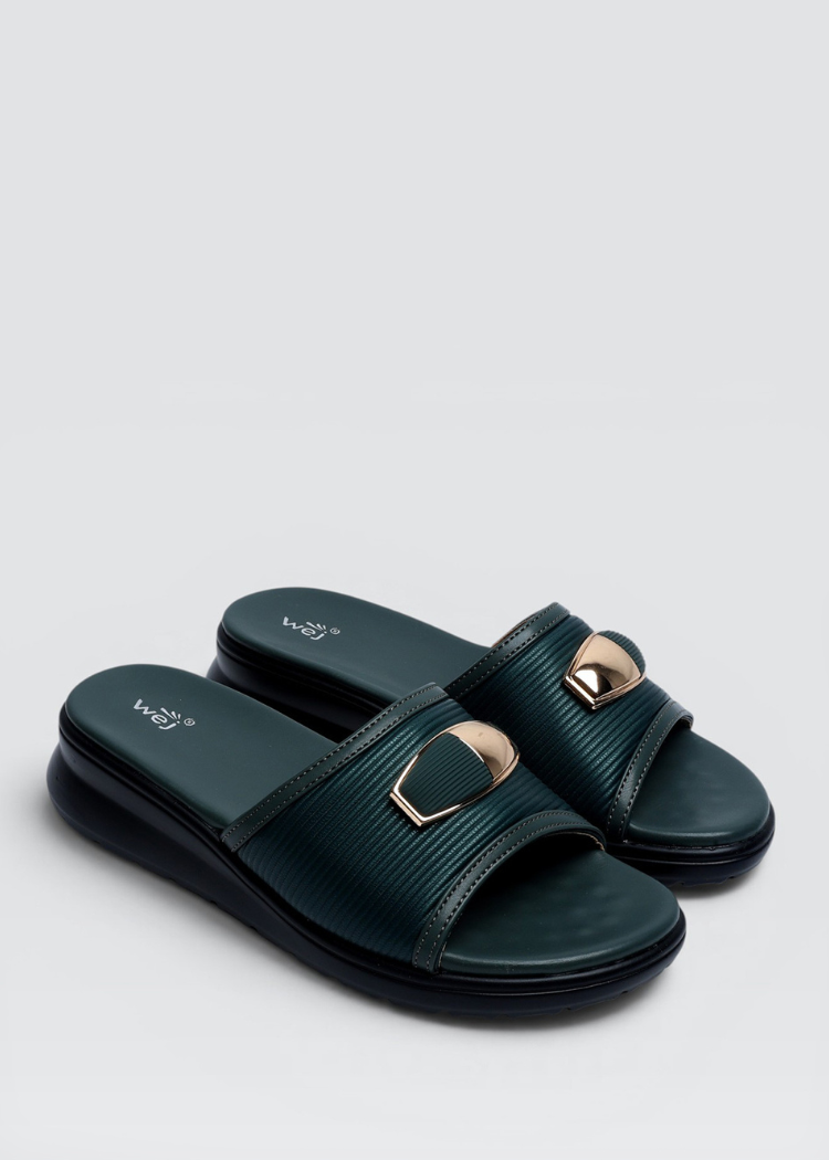 Slides in Dark green by - High Quality Women Slides IJU2845