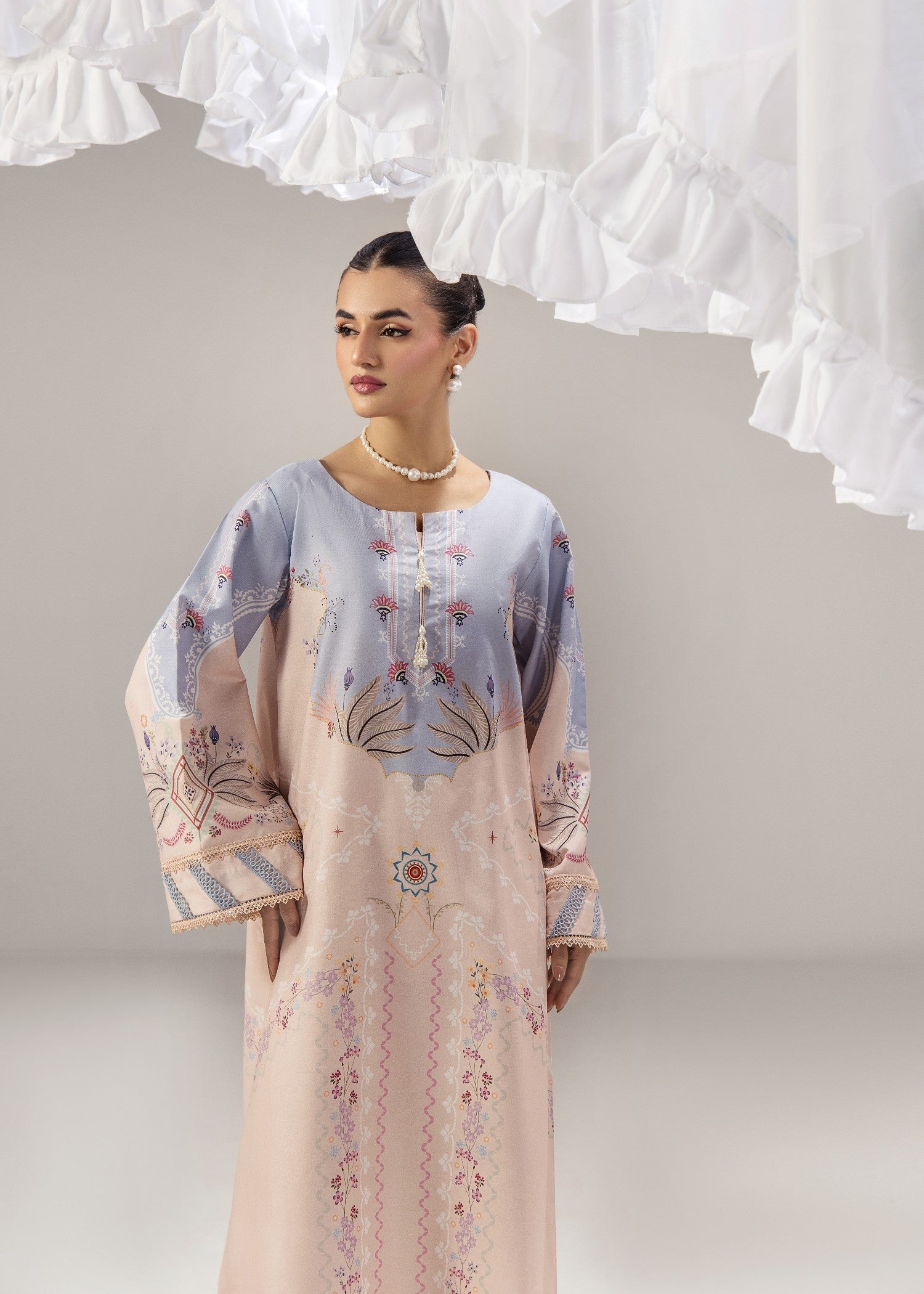 poly lawn Kaftan in Blush pink