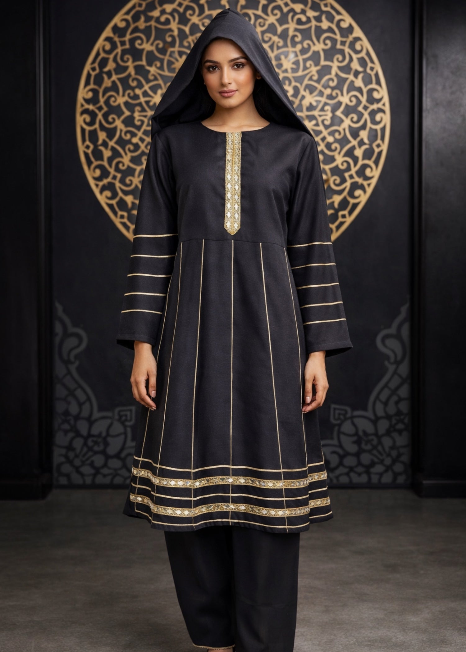 khaddi net Short Frock in Black
