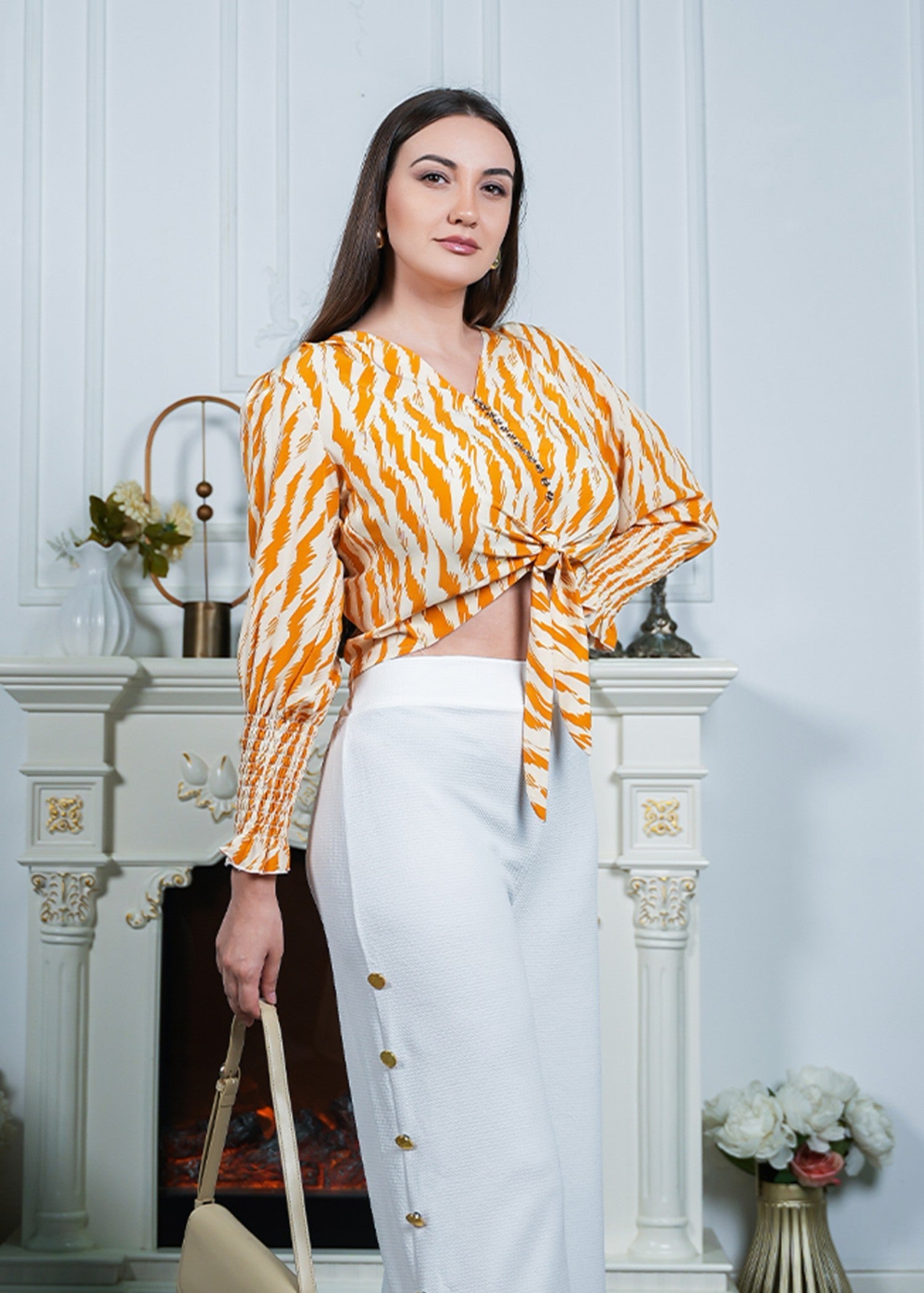 textured wash & wear Blouse in Yellow