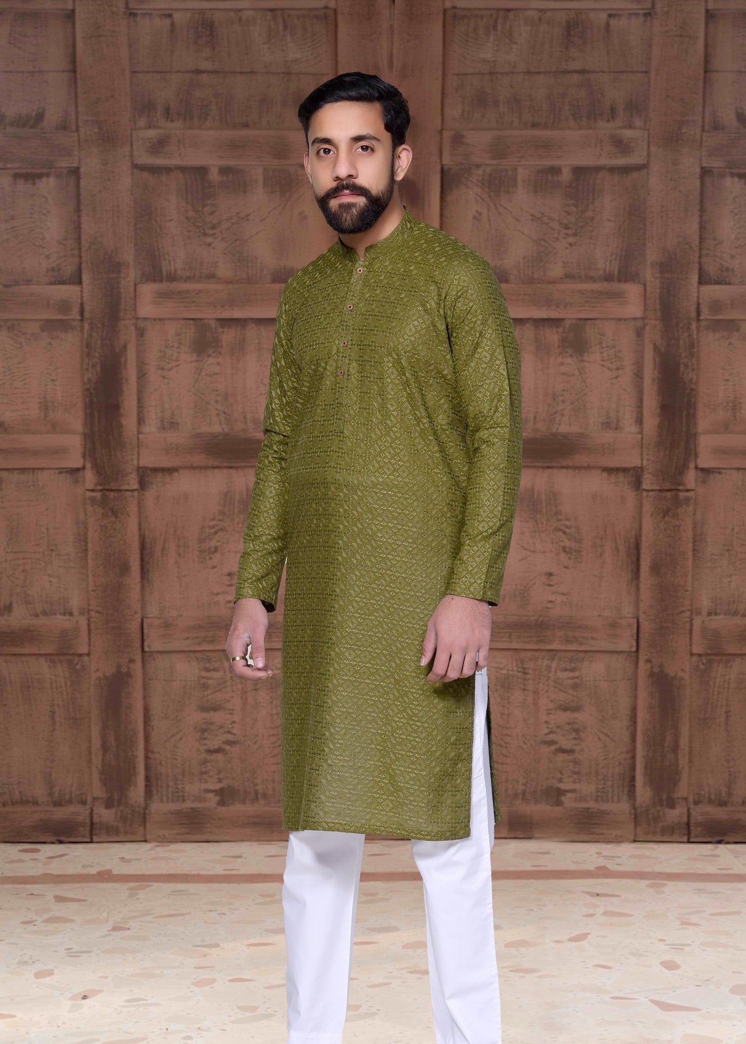 chikankari cotton Kurta in Olive green