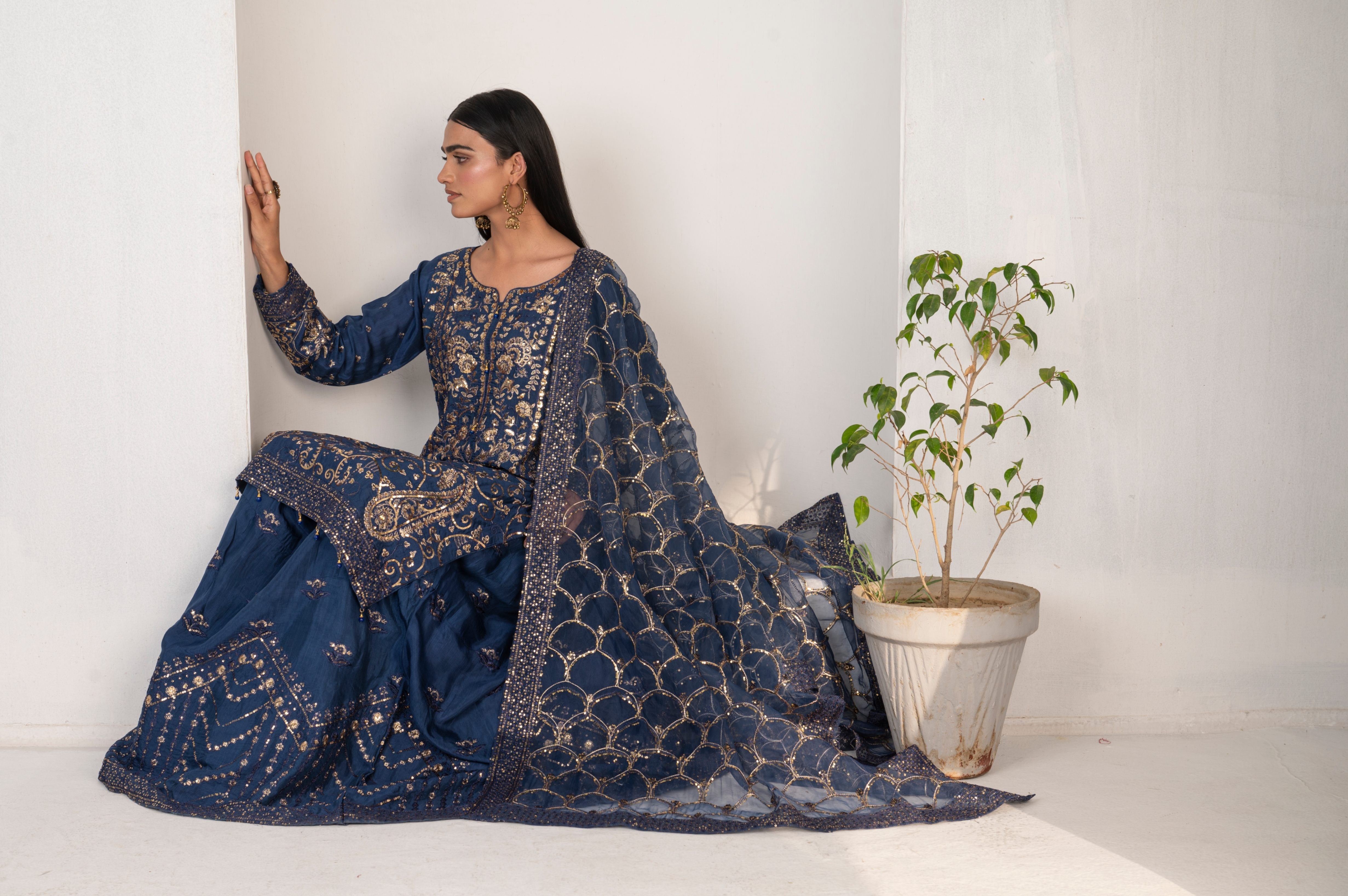 pk raw silk Lehenga in Royal blue