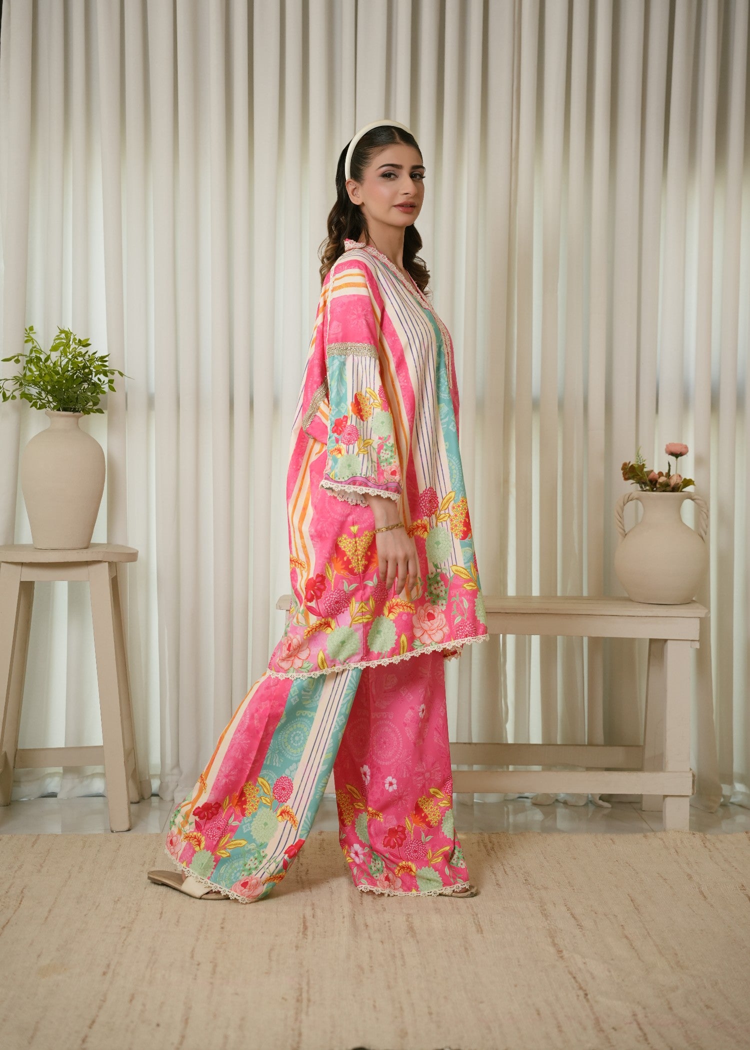 poly lawn Co Ord Sets in Strawberry pink