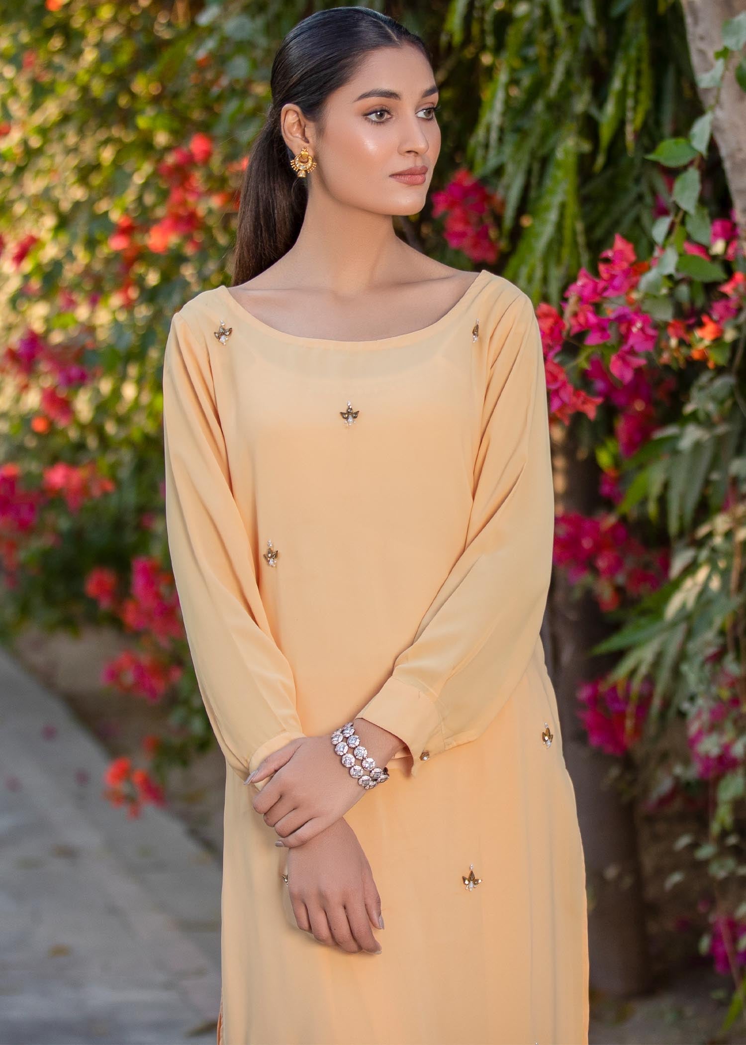 silk Kurta Set in Peach pink
