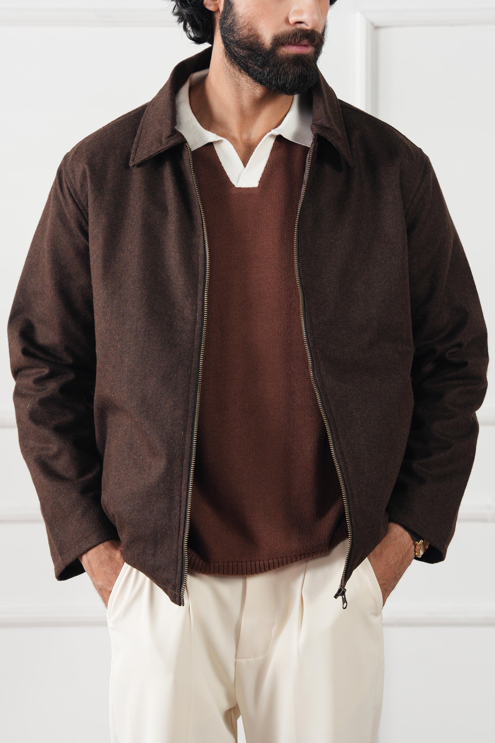 acrylic wool Jacket in Chocolate brown