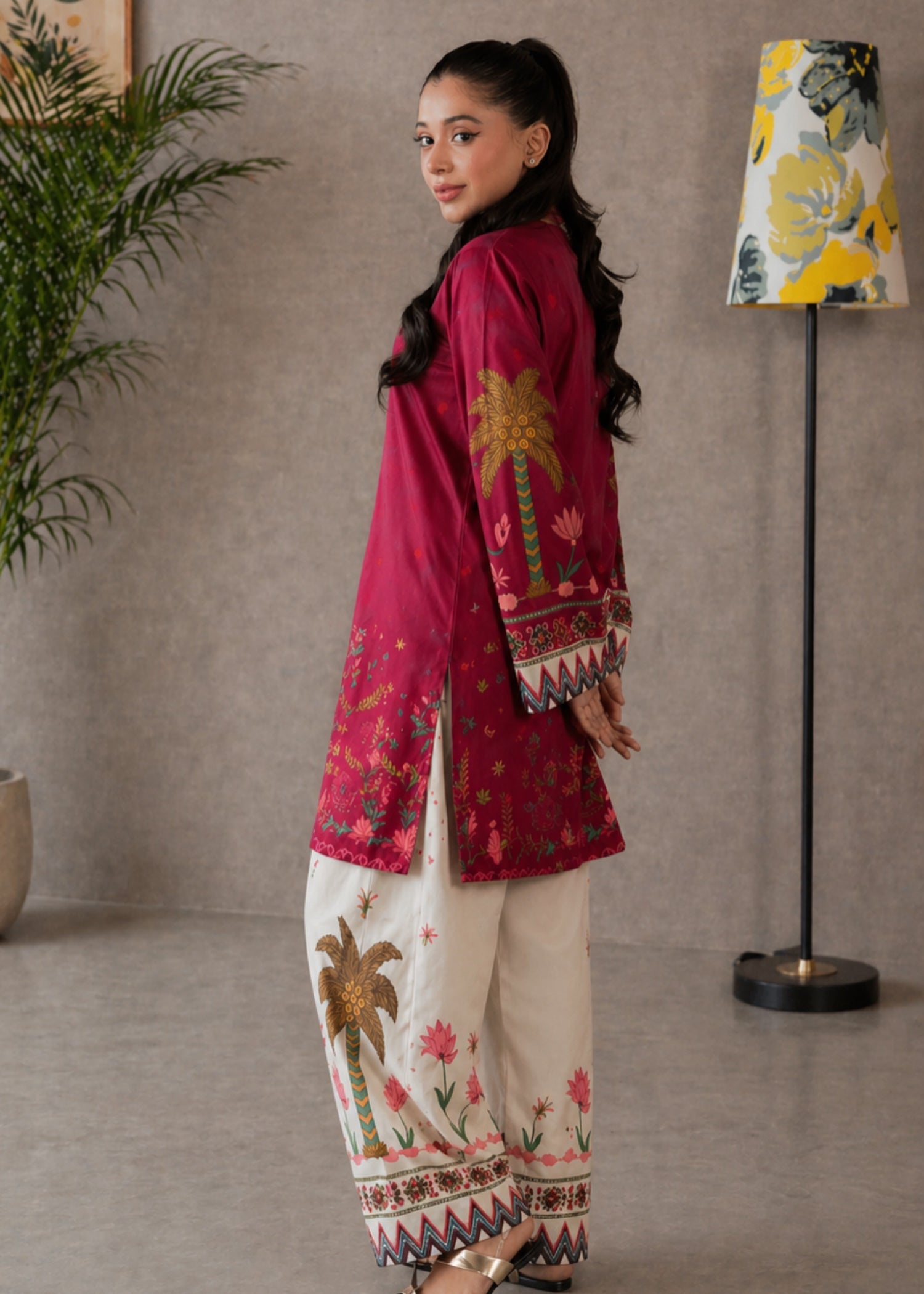 poly lawn Kurta Set in Maroon