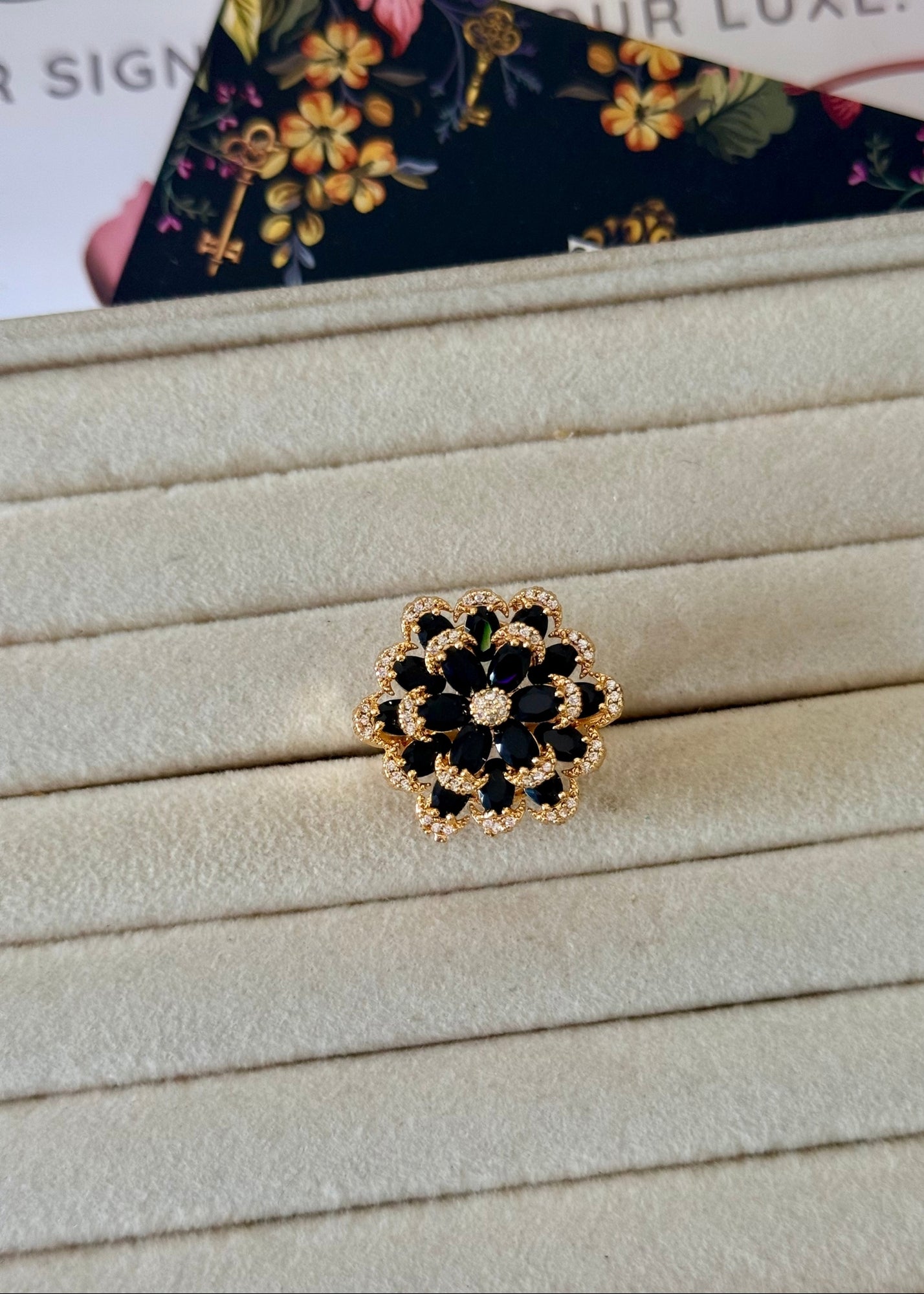 Ring in Gold, black Color by - Trendy Women Ring FMC3542