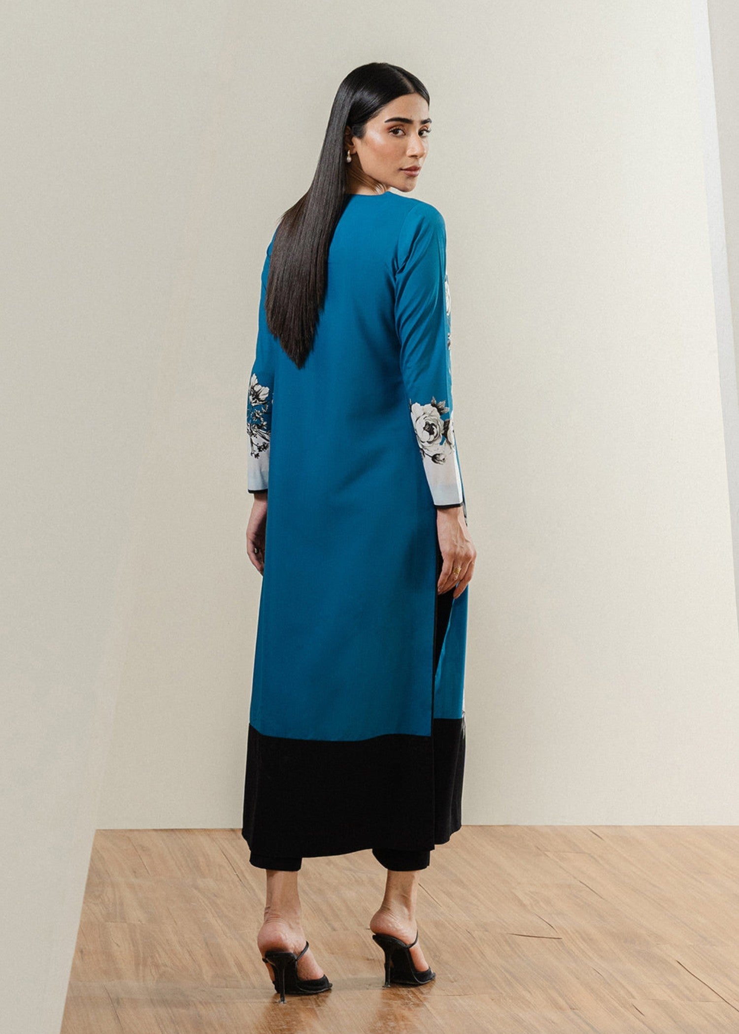 poly lawn Kurta Set in Ocean blue