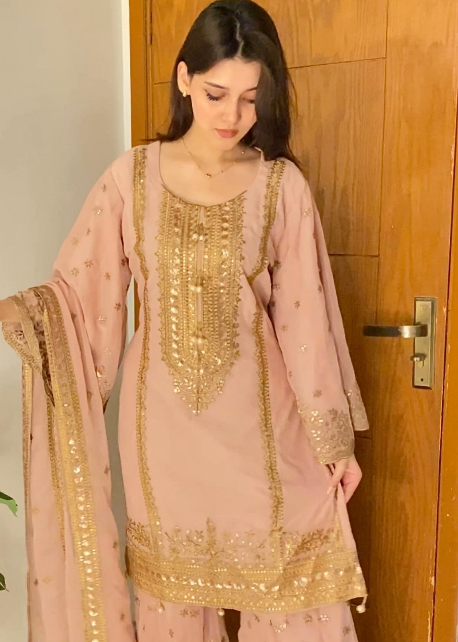 chiffon Gharara in Tea rose pink