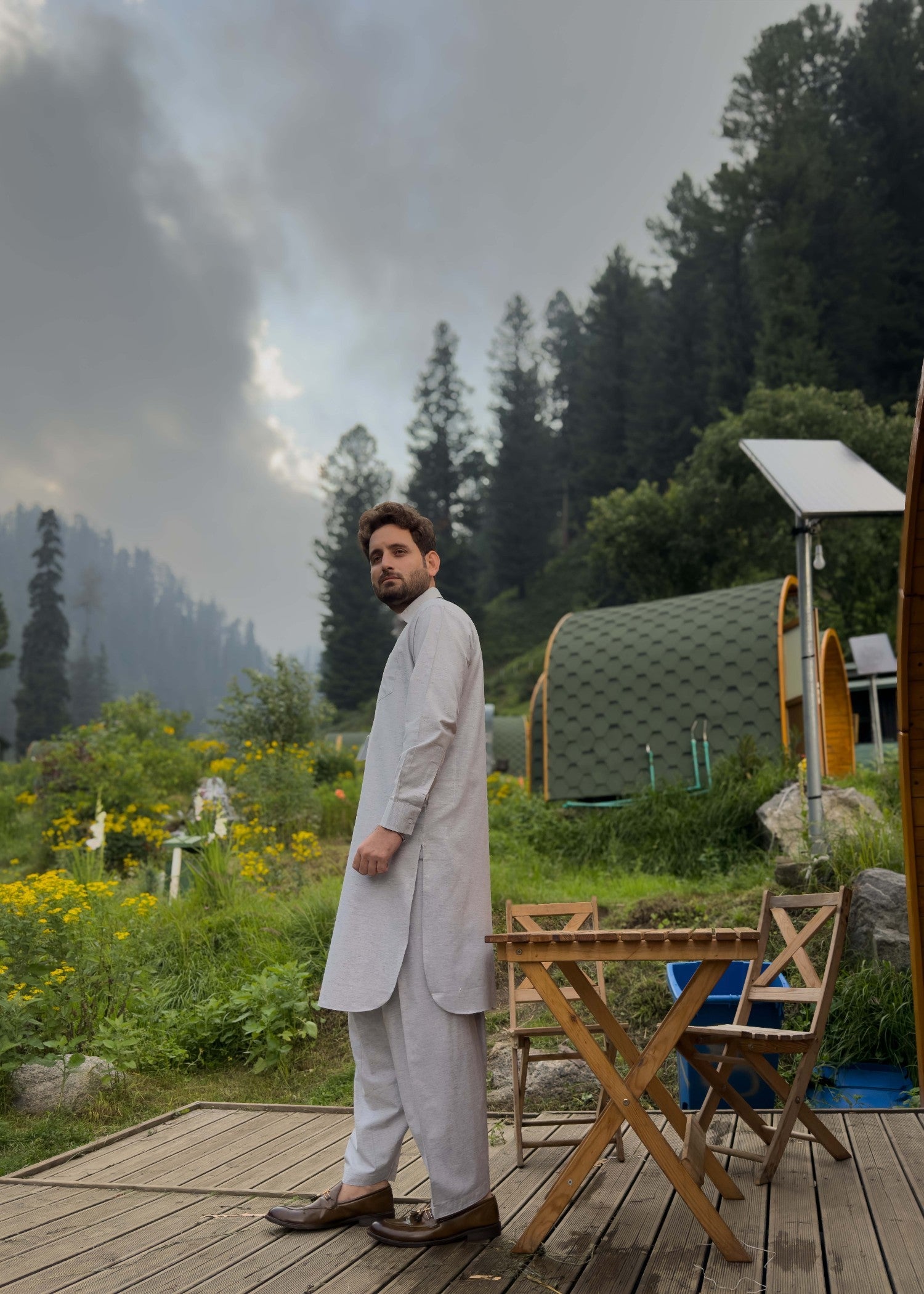 blended karandi Shalwar Kameez in Pastel grey