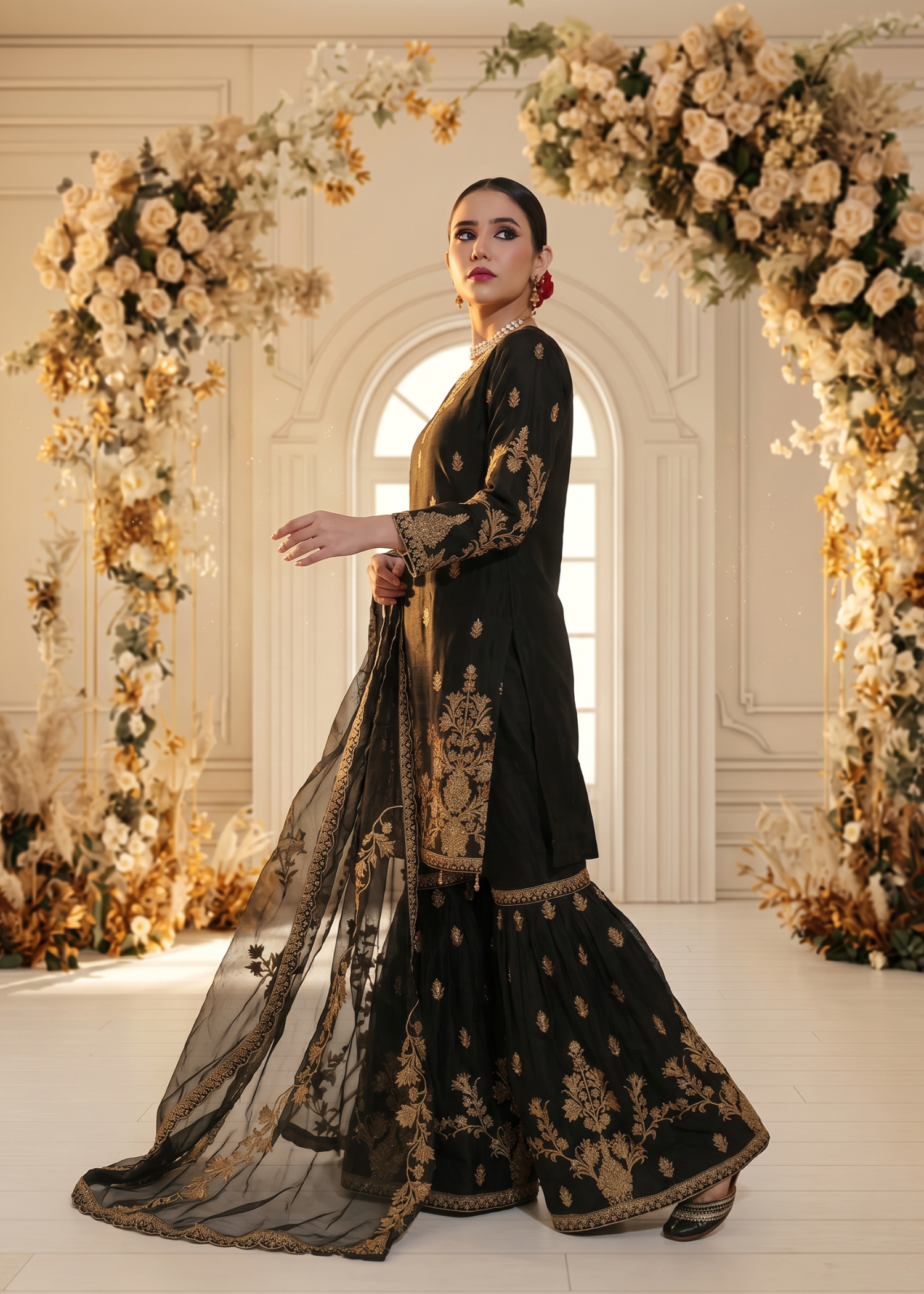 pk raw silk Gharara in Black