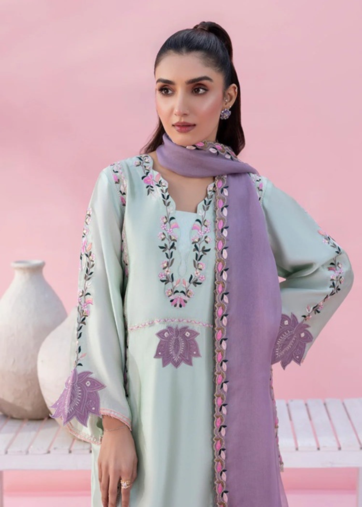 cotton silk Kaftan in Sage green