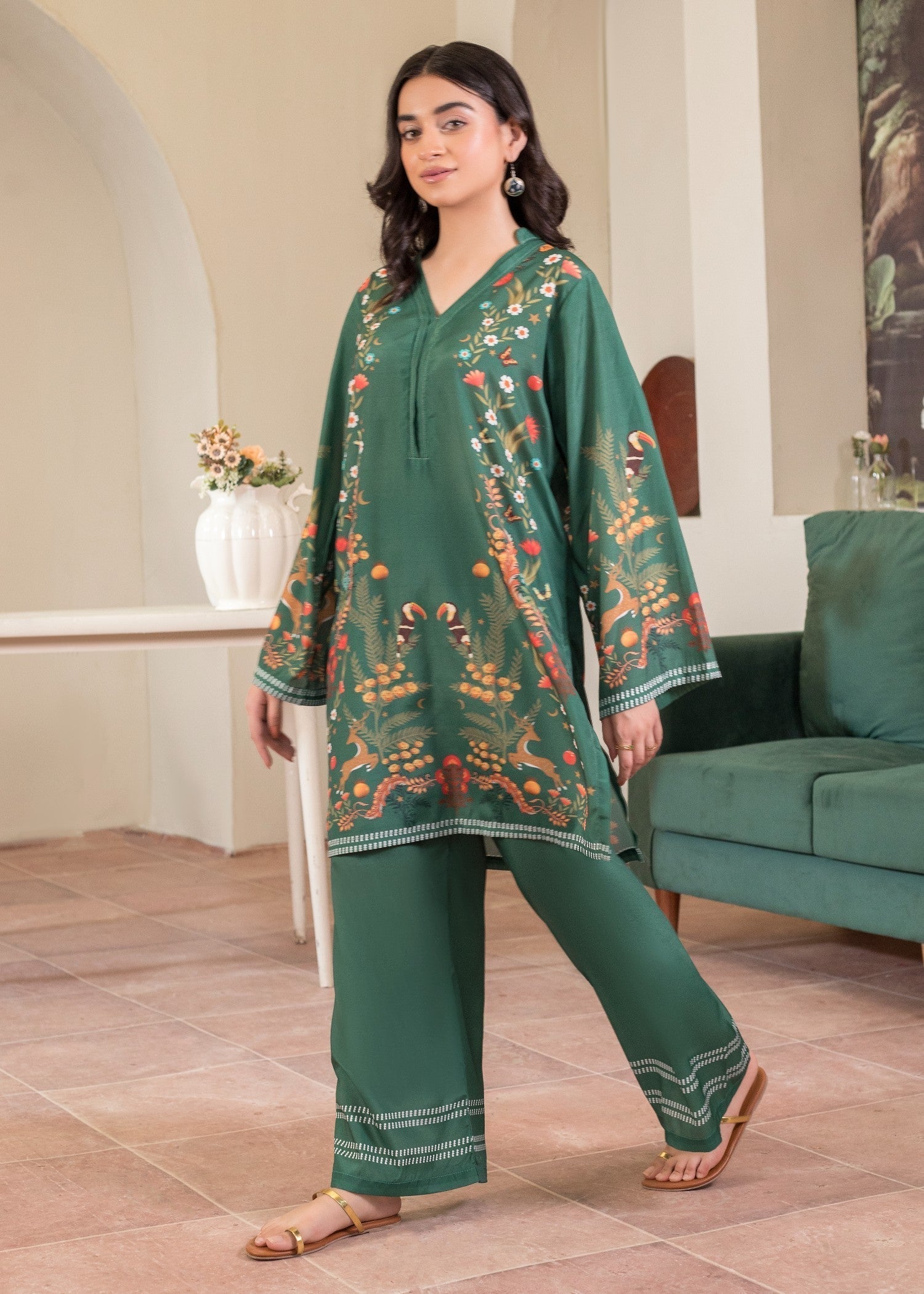 polyester crepe Kurta Set in Green