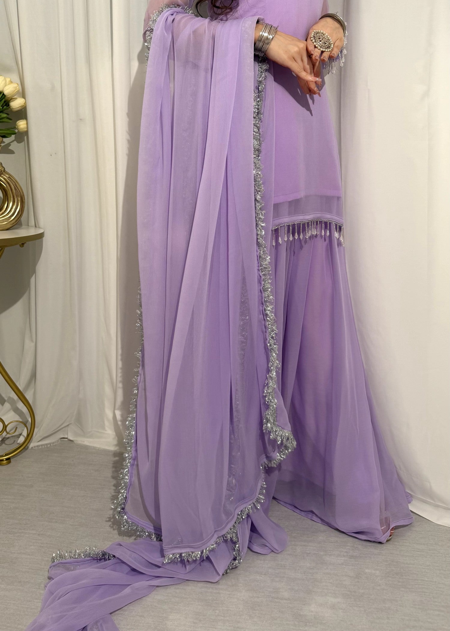 bemberg crinkle chiffon Sharara in Mauve
