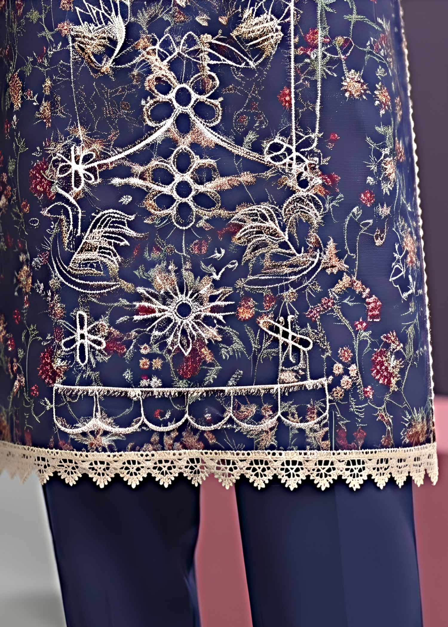 lawn Kurta Set in Midnight blue