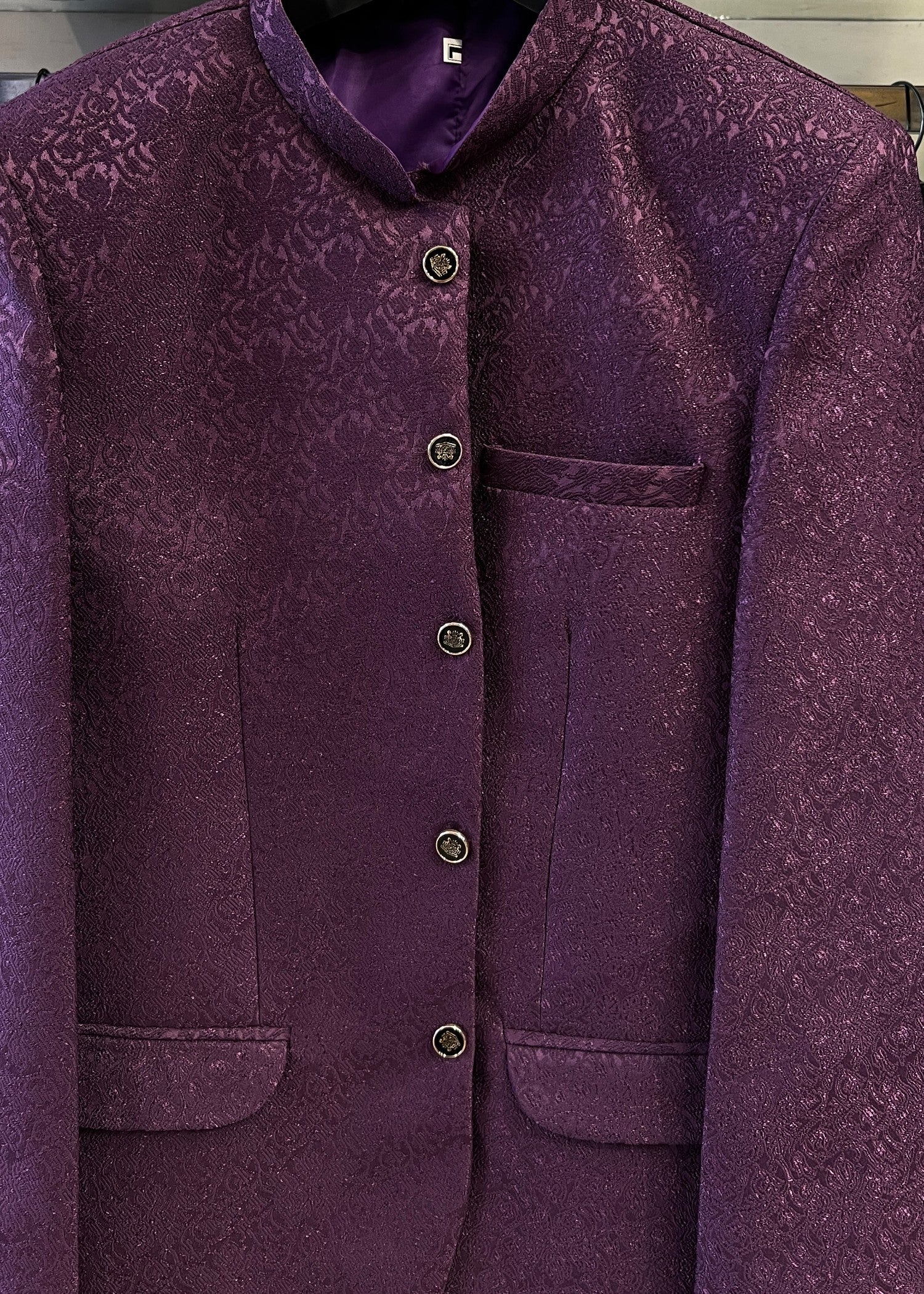 traditional jamawar Prince Coat in Plum purple