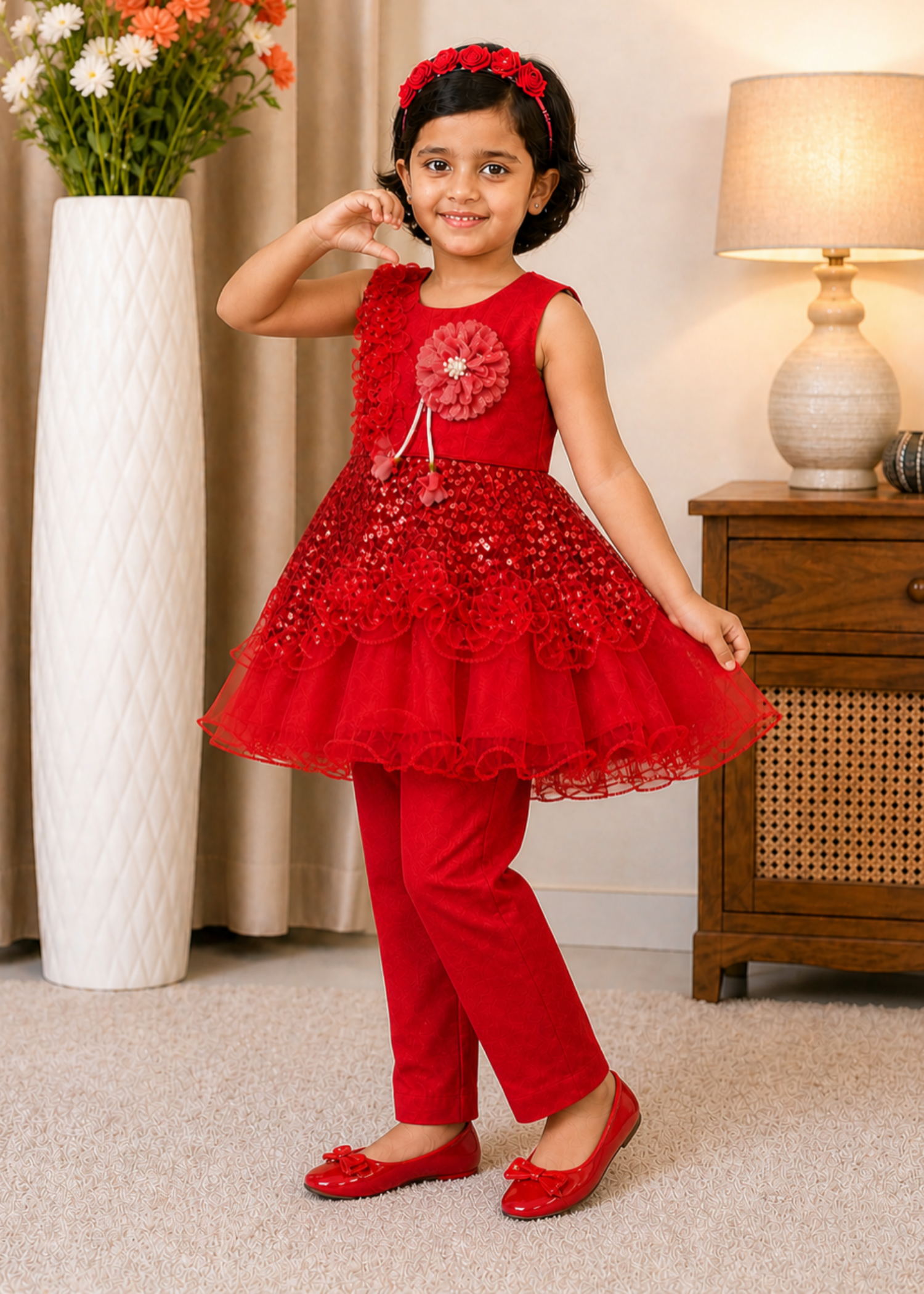net Frock in Fire red