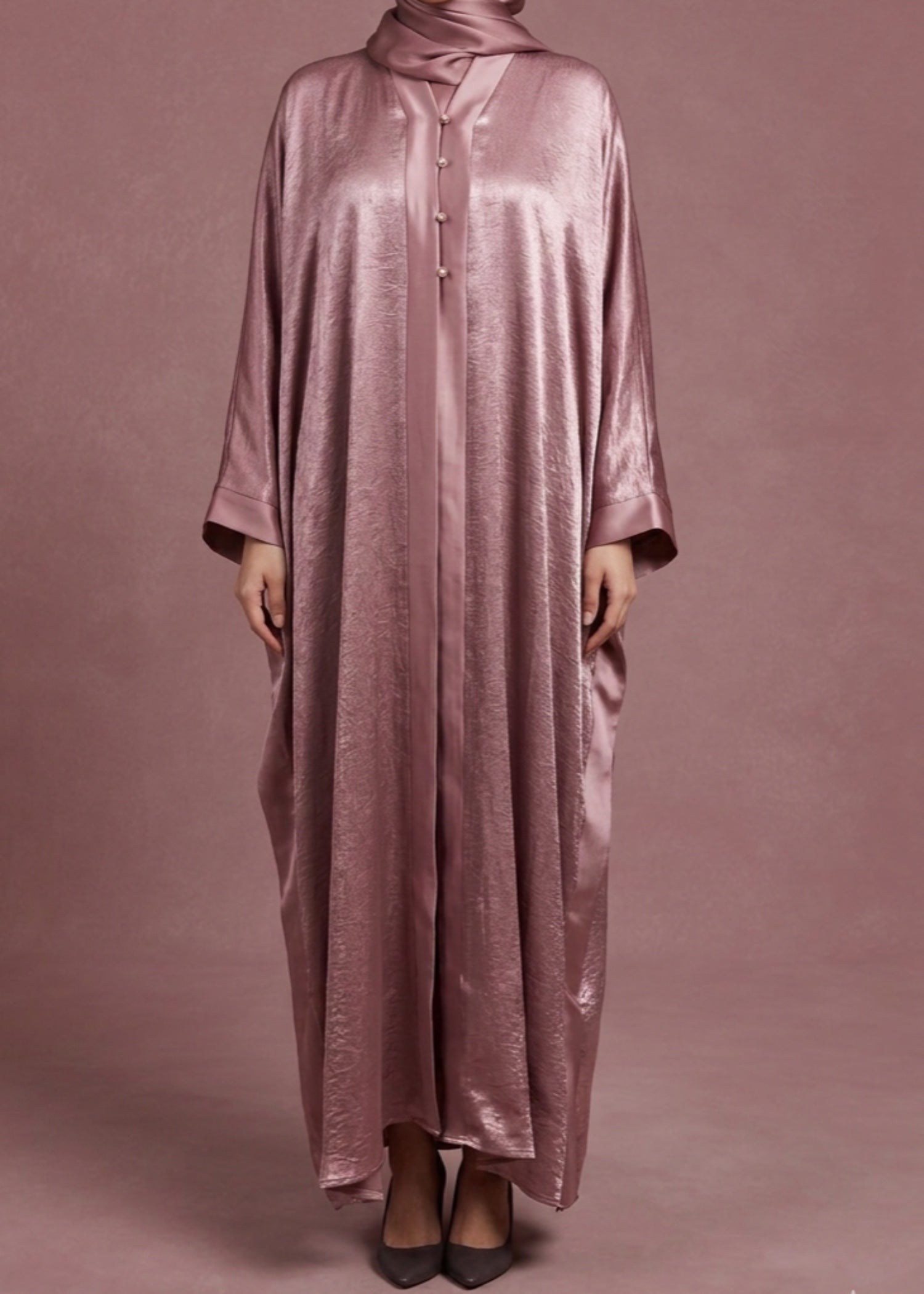poly silk Abaya in Melon pink