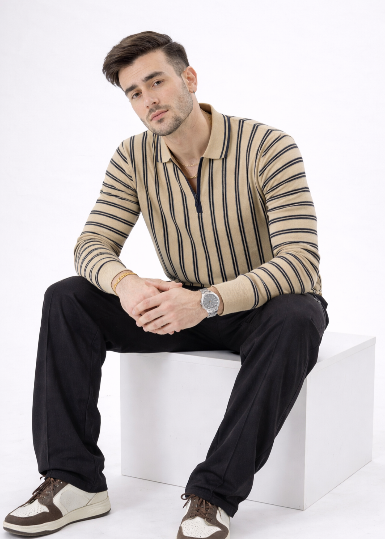 cotton Polo Shirt in Beige