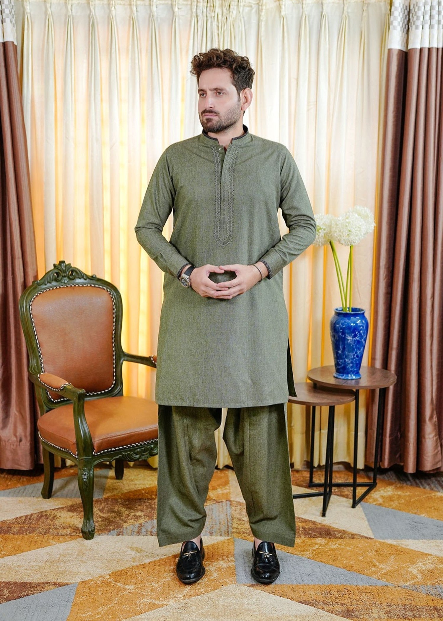 acrylic wool Shalwar Kameez in Green