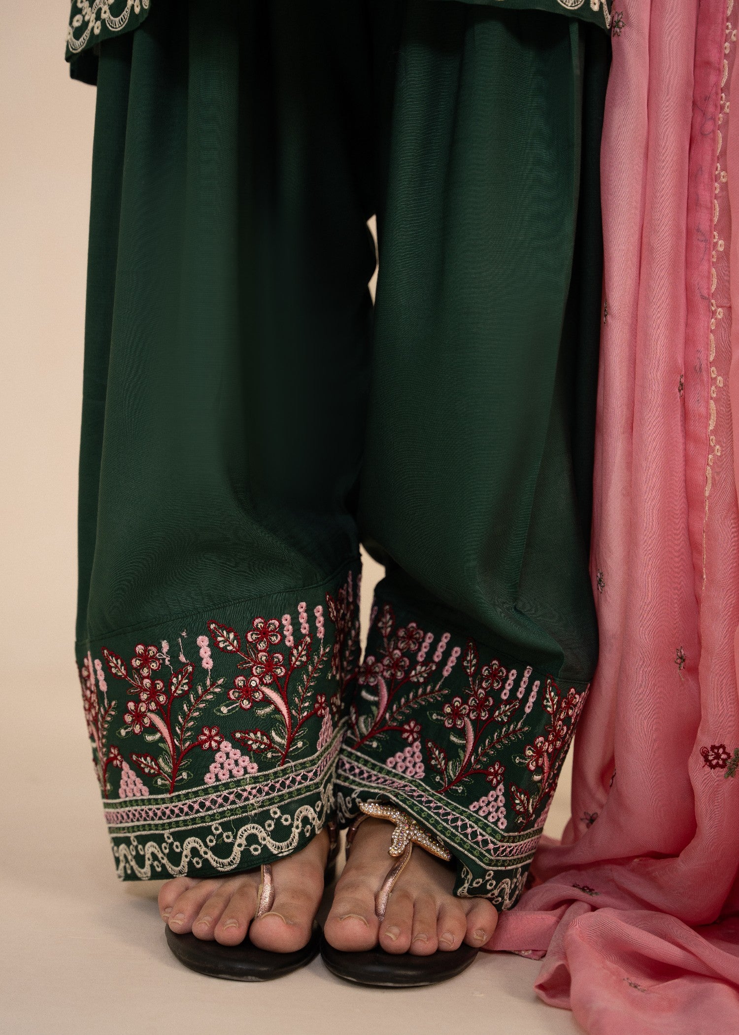 raw silk Kurta Set in Bottle green