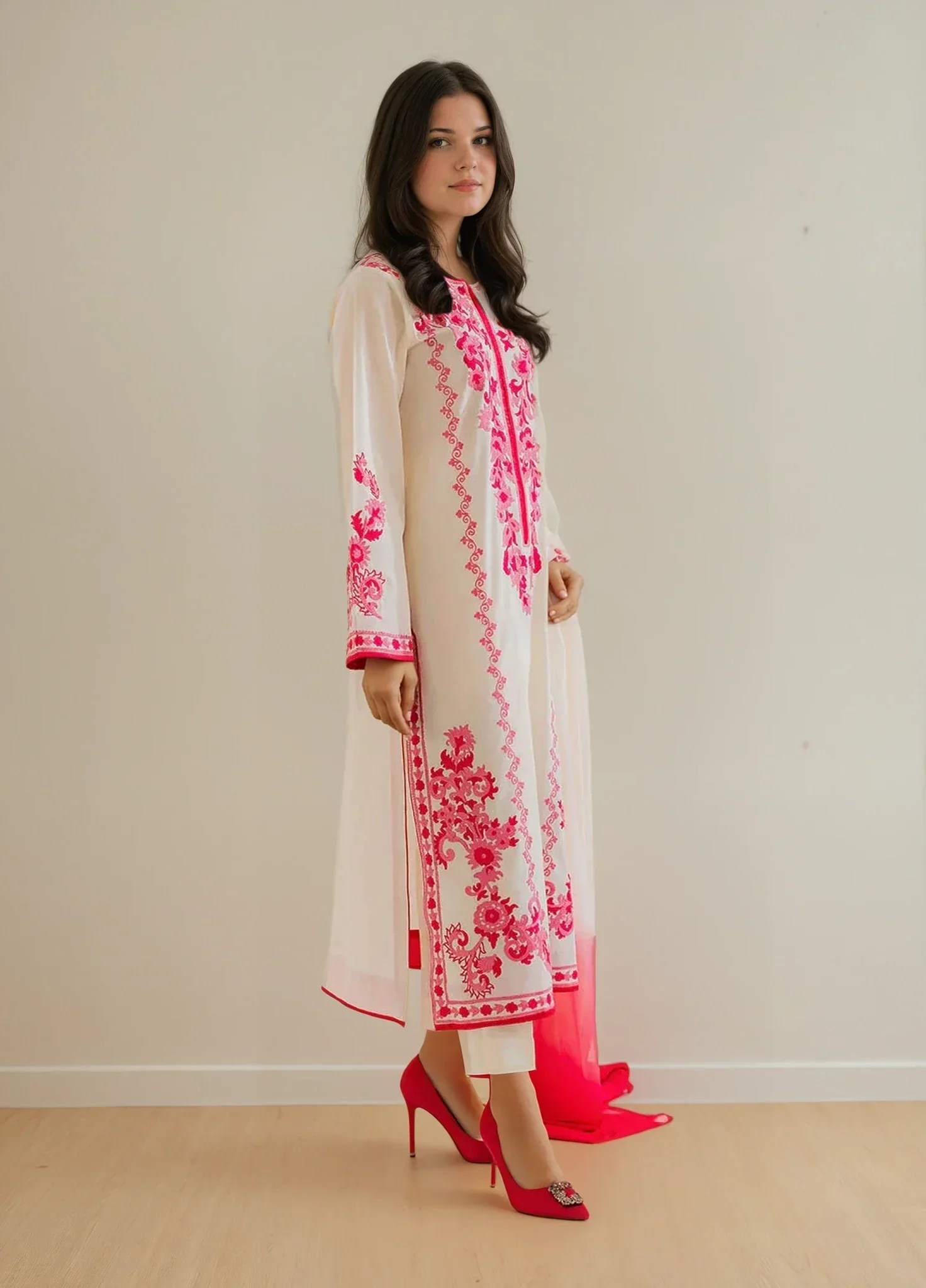 lawn cotton Kurta Set in Off-white