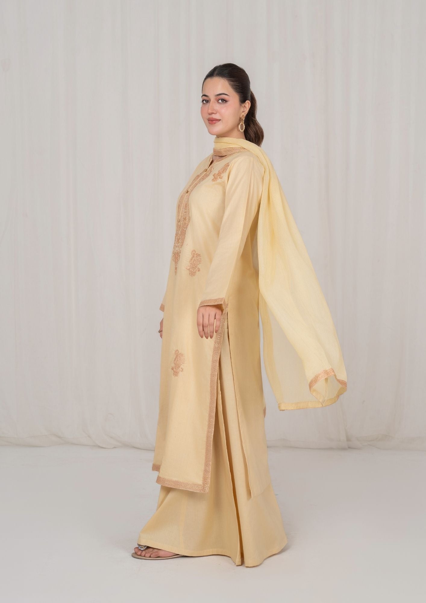 lawn Sharara in Khaki brown