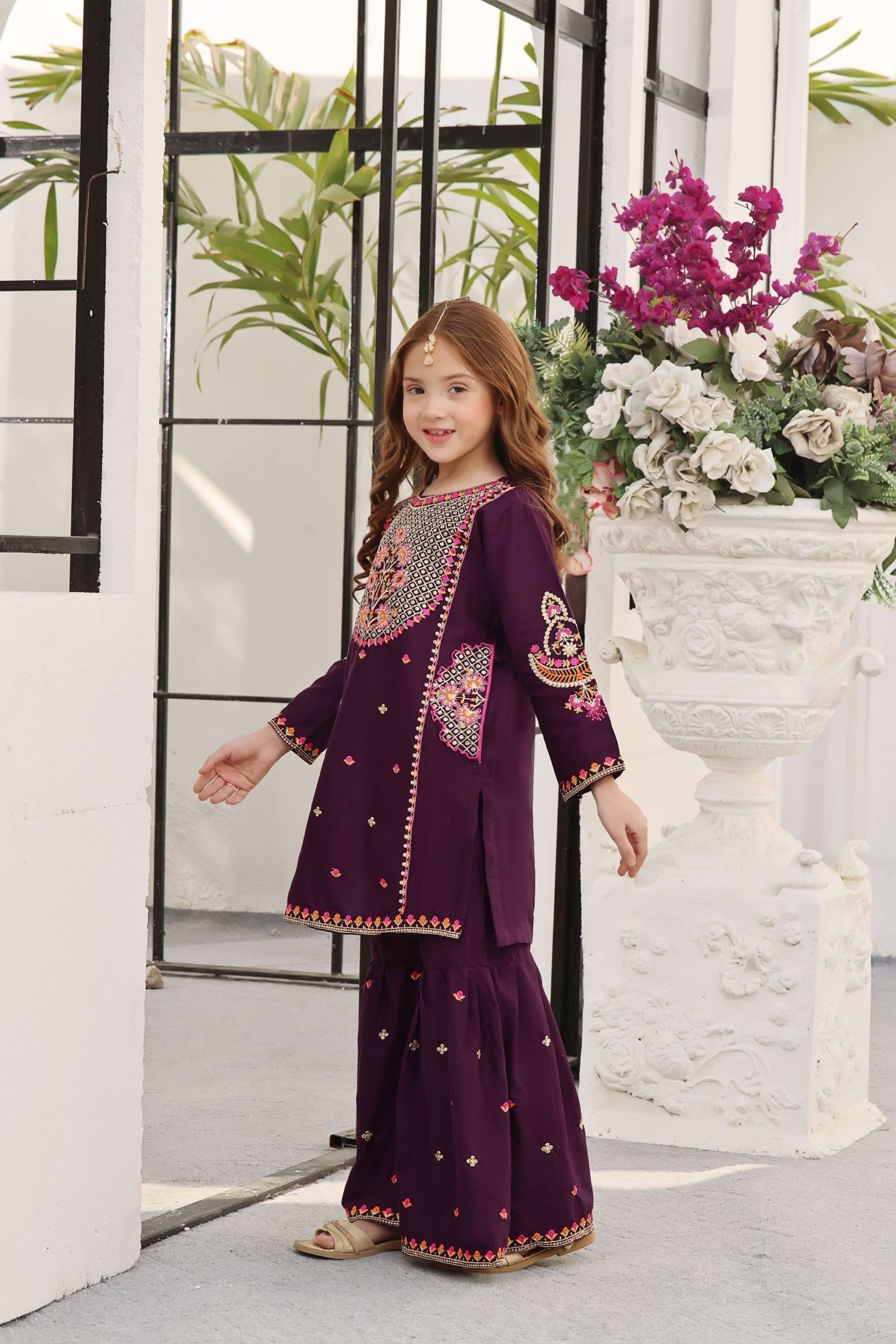 lawn Gharara in Purple