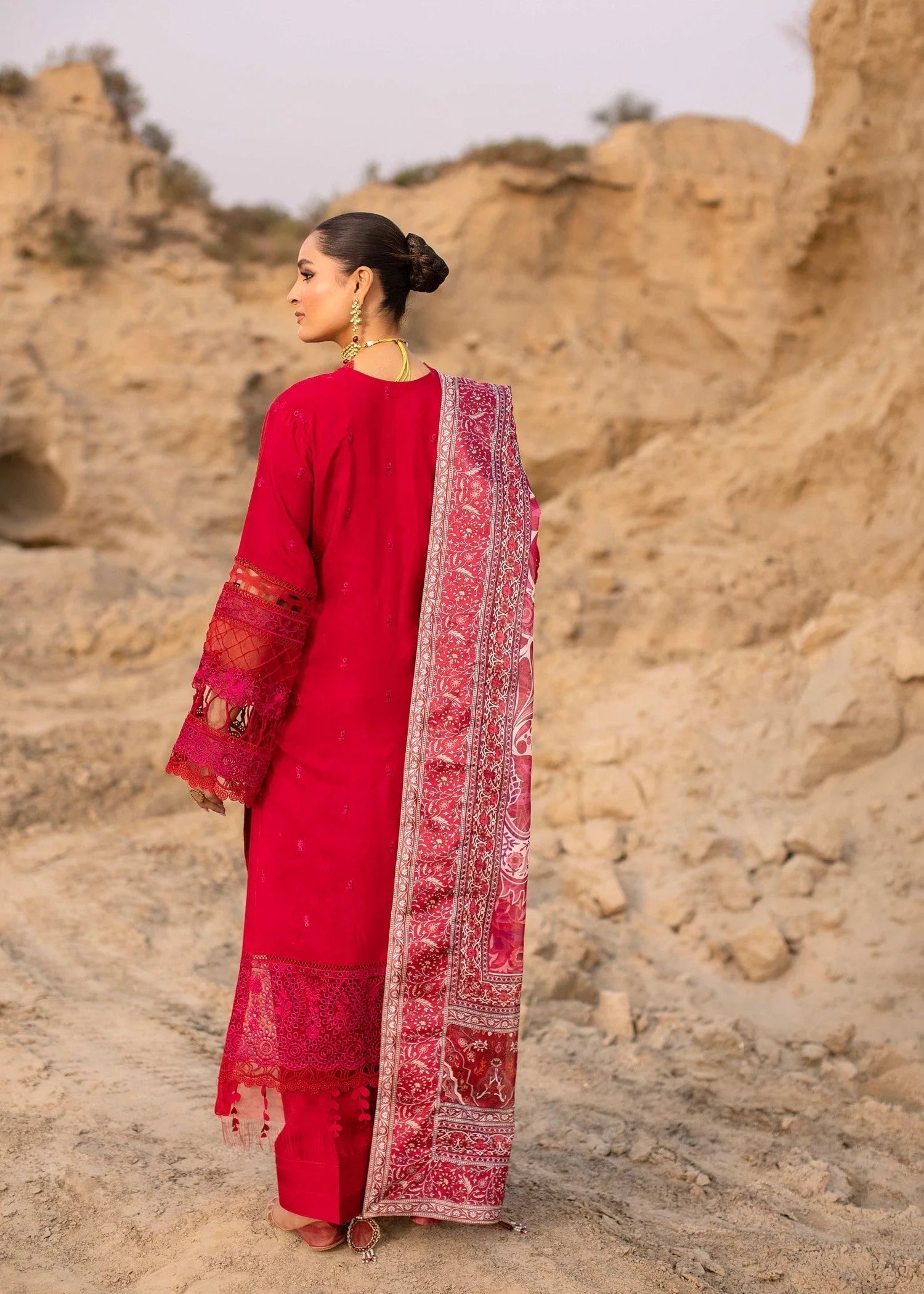 raw silk Kurta Set in Hot pink red