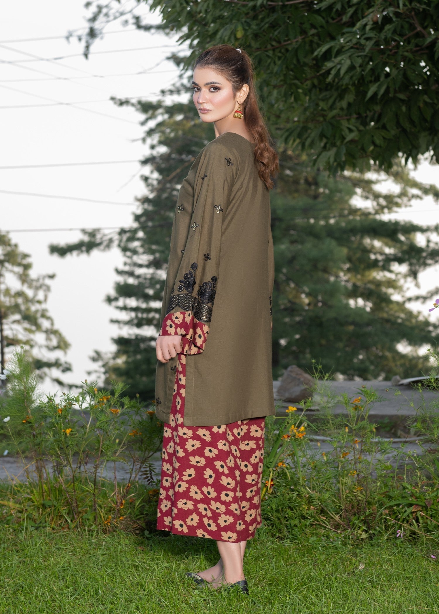 viscose Kurta Set in Olive green