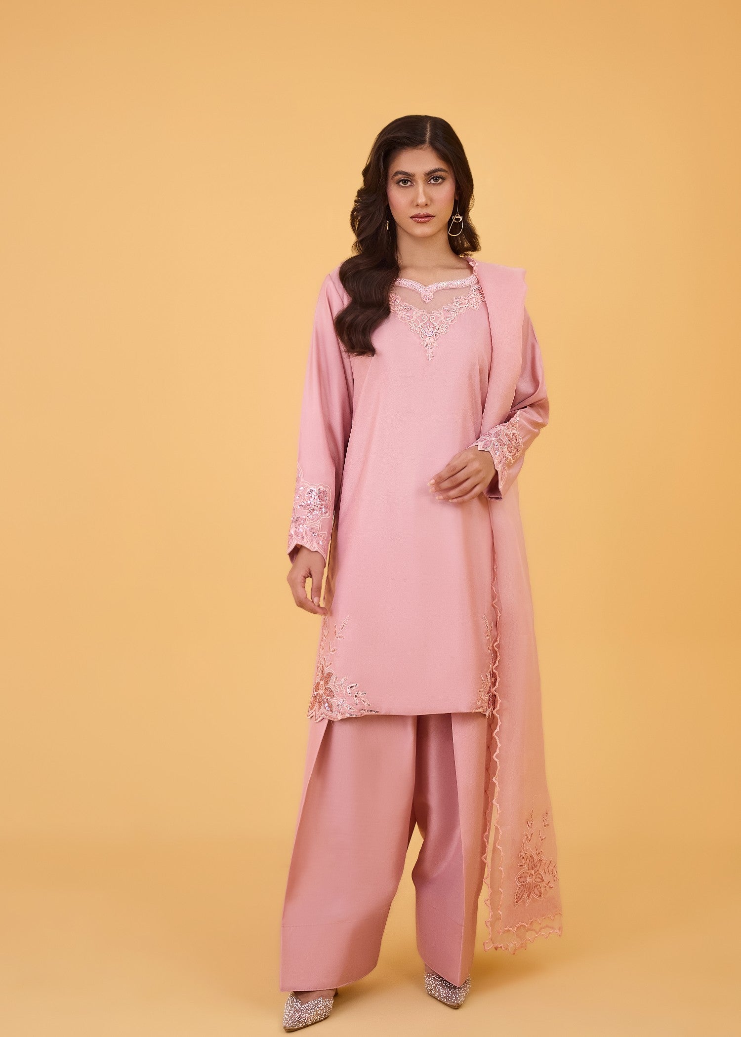 kattan silk Kurta Set in Salmon pink