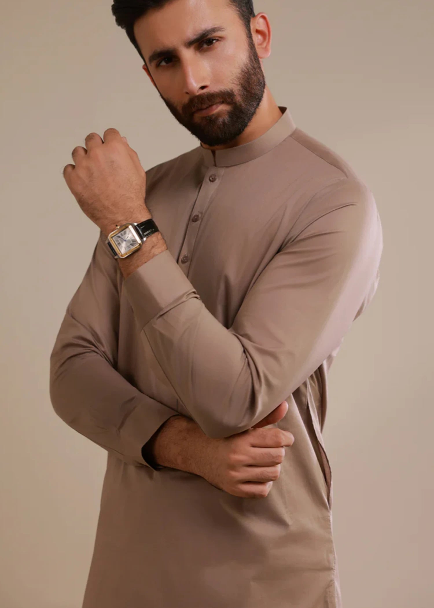 cotton Shalwar Kameez in Khaki brown