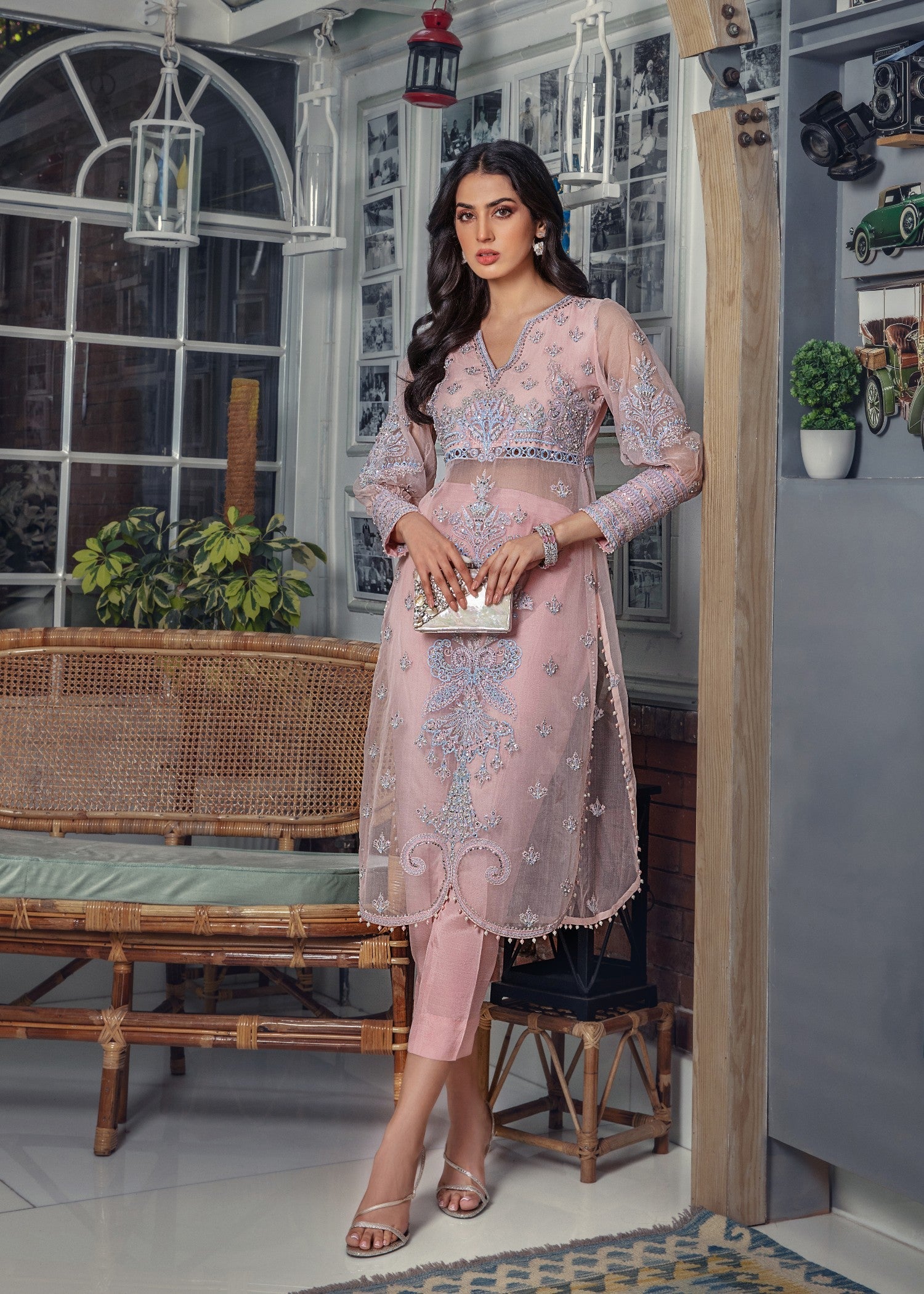organza Kurta Set in Pink