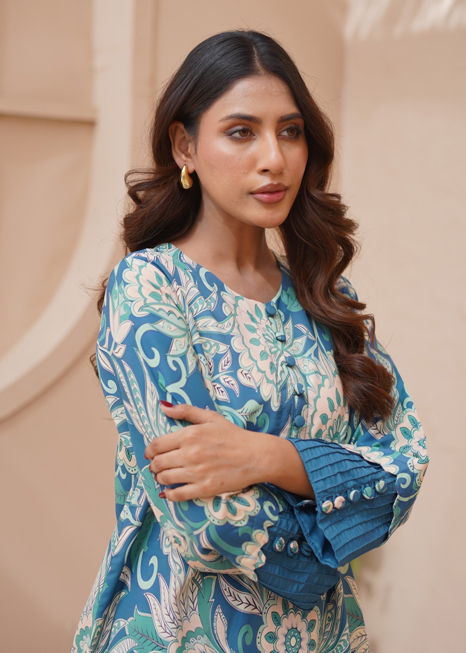 cambric Kurta Set in Sea green
