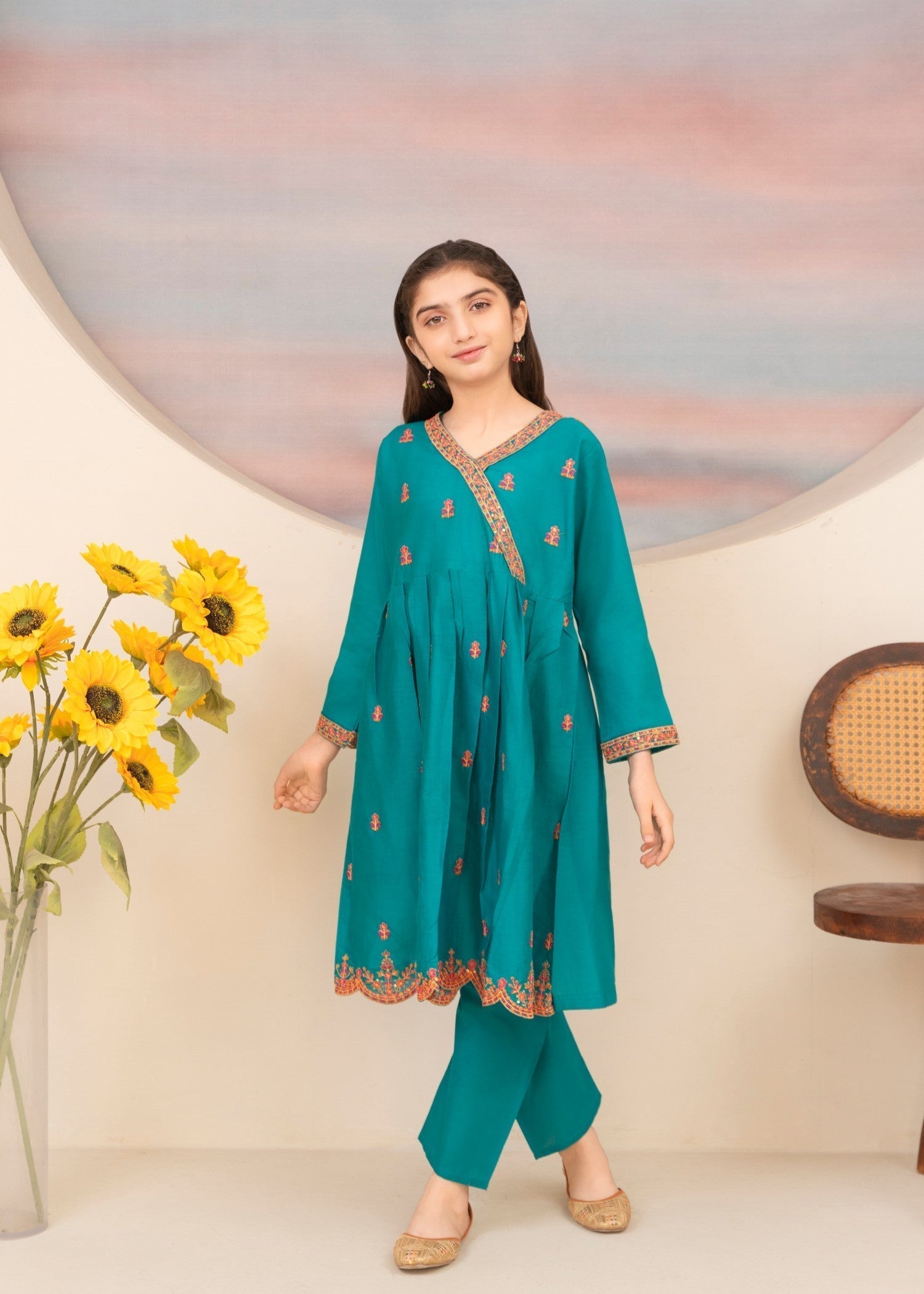 lawn Angrakha in Sea green