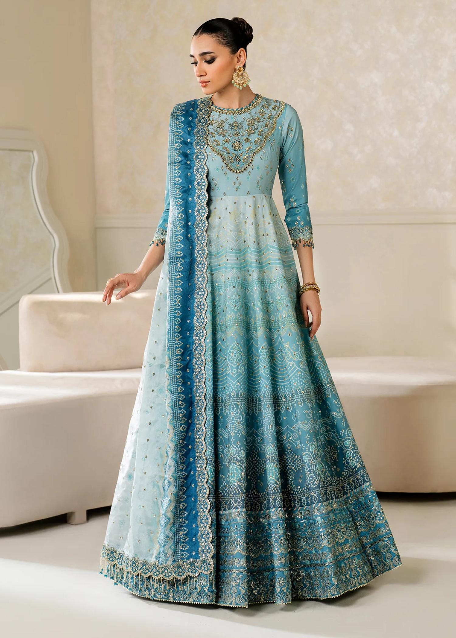 raw silk Unstitched in Ice blue