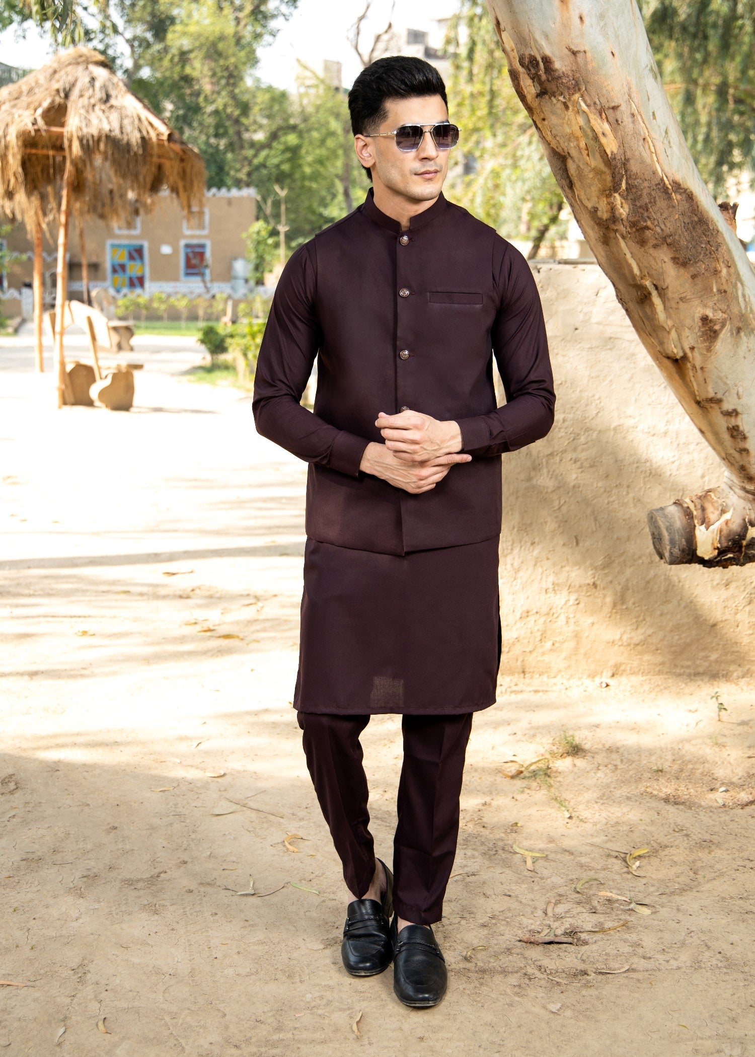 wash & wear Waistcoat in Plum