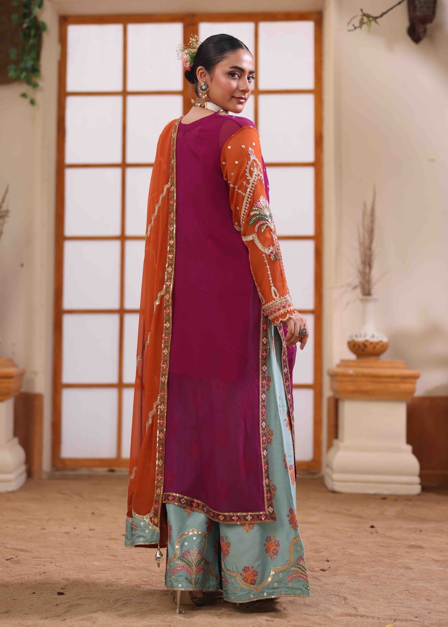 crinkle chiffon Kurta Set in Multi