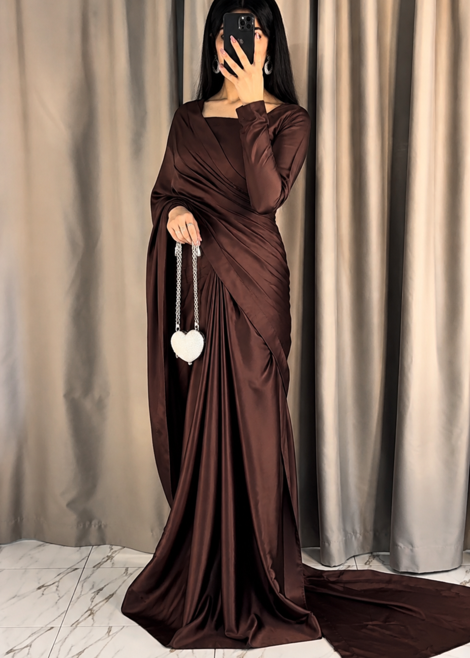 silk Saree in Mocha brown