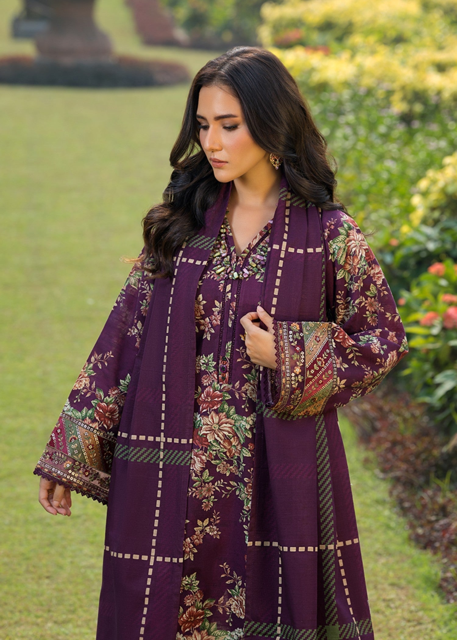 khaddar Kurta Set in Purple